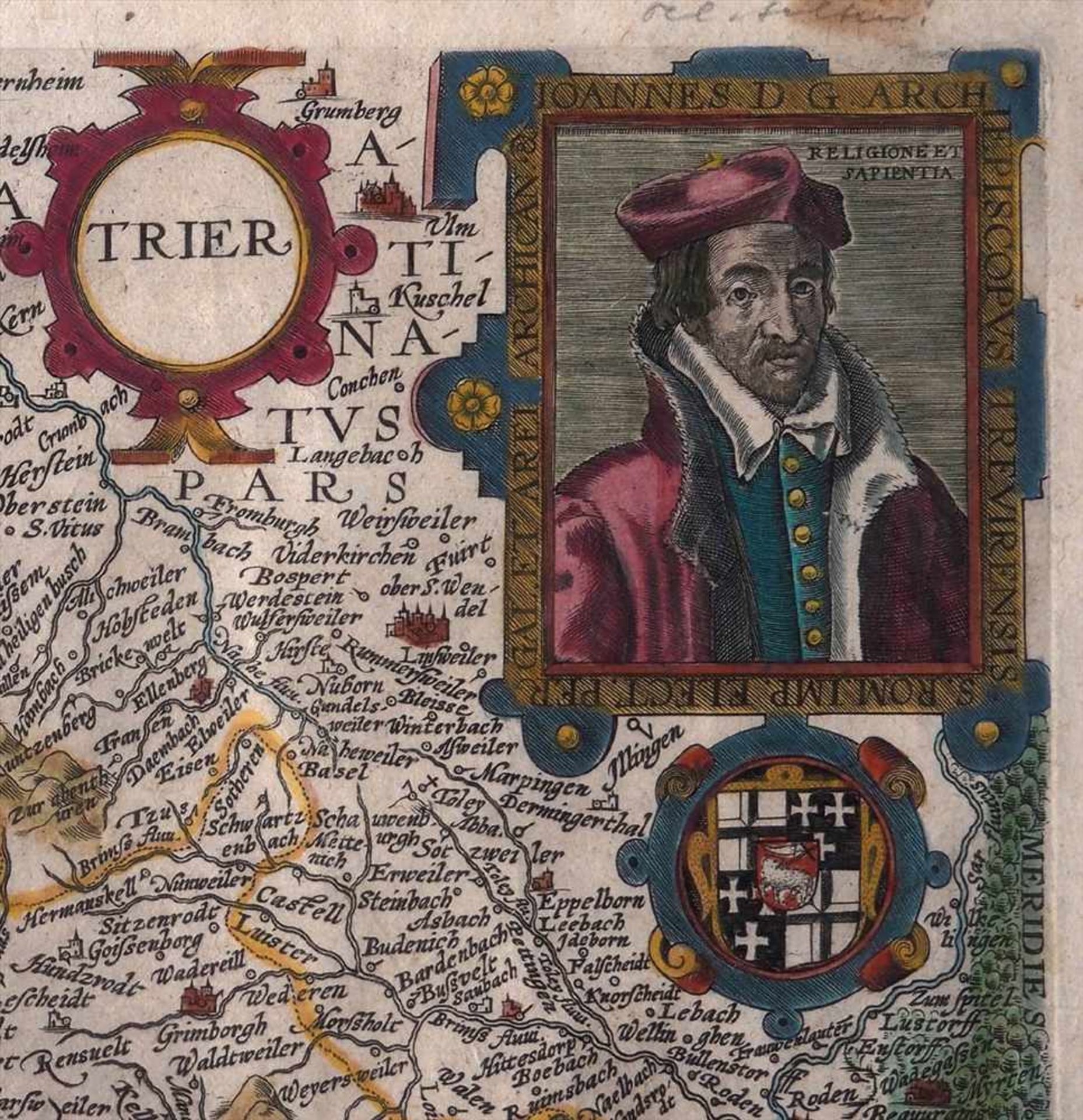 Bussemacher, JohannKarte des Erzbistums Trier. Kupferstich, altkoloriert, rechts oben Portrait des - Bild 5 aus 6
