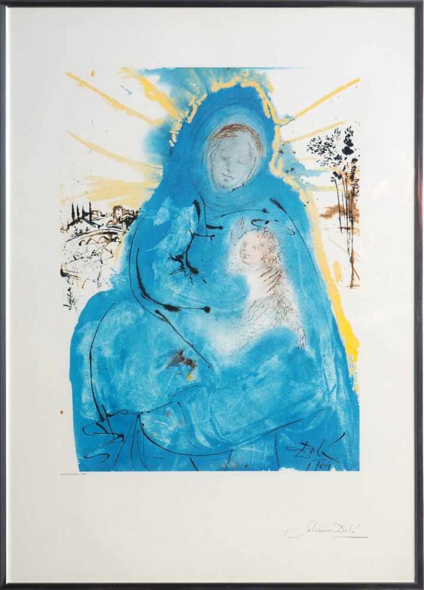 Dalí, Salvador, 1904 - 1989Blaue Madonna. Druck, in der Platte sign. und dat. 1964, Drucksignatur.