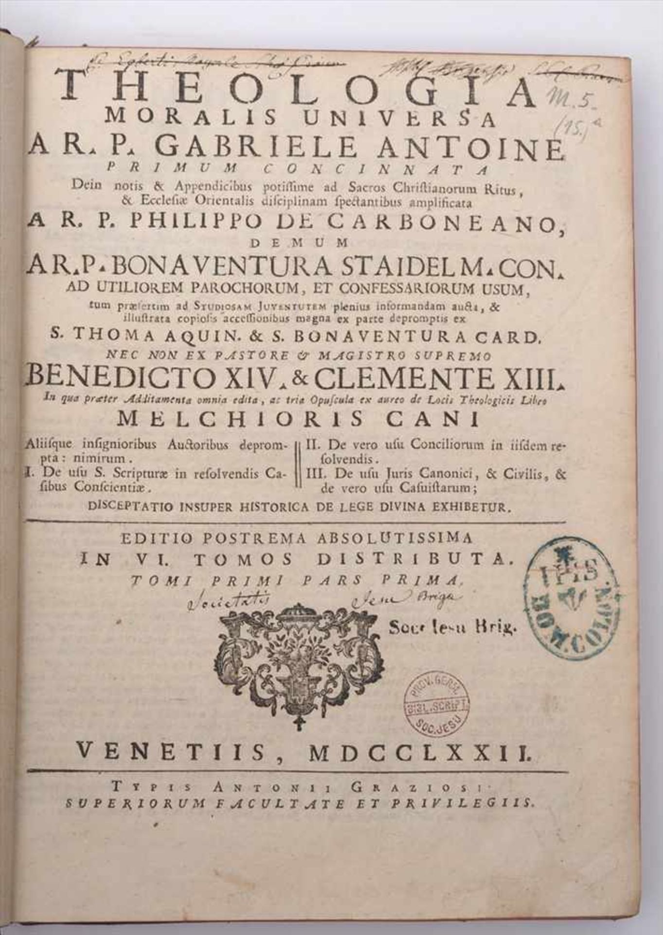 Antoine, Gabriele: Theologia moralis universaVenedig, 1772, drei Teile in einem Band. Ledereinband - Bild 4 aus 6
