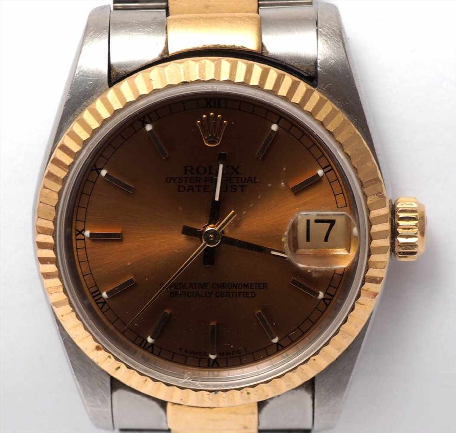Unisex-Armbanduhr, Rolex Oyster Perpetual DatejustGoldfarbenes Zifferblatt, Datum auf der Drei, - Image 3 of 5