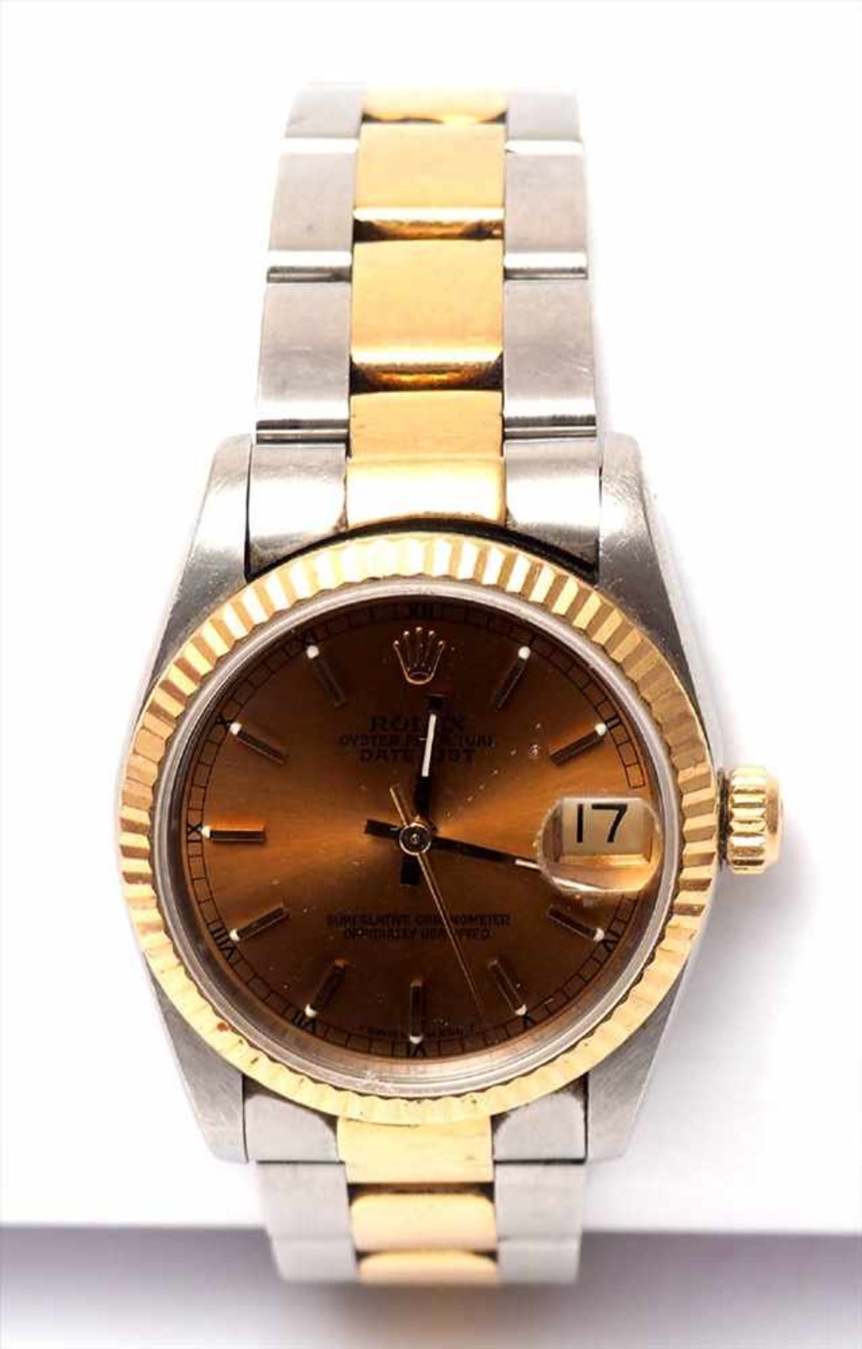 Unisex-Armbanduhr, Rolex Oyster Perpetual DatejustGoldfarbenes Zifferblatt, Datum auf der Drei, - Image 2 of 5