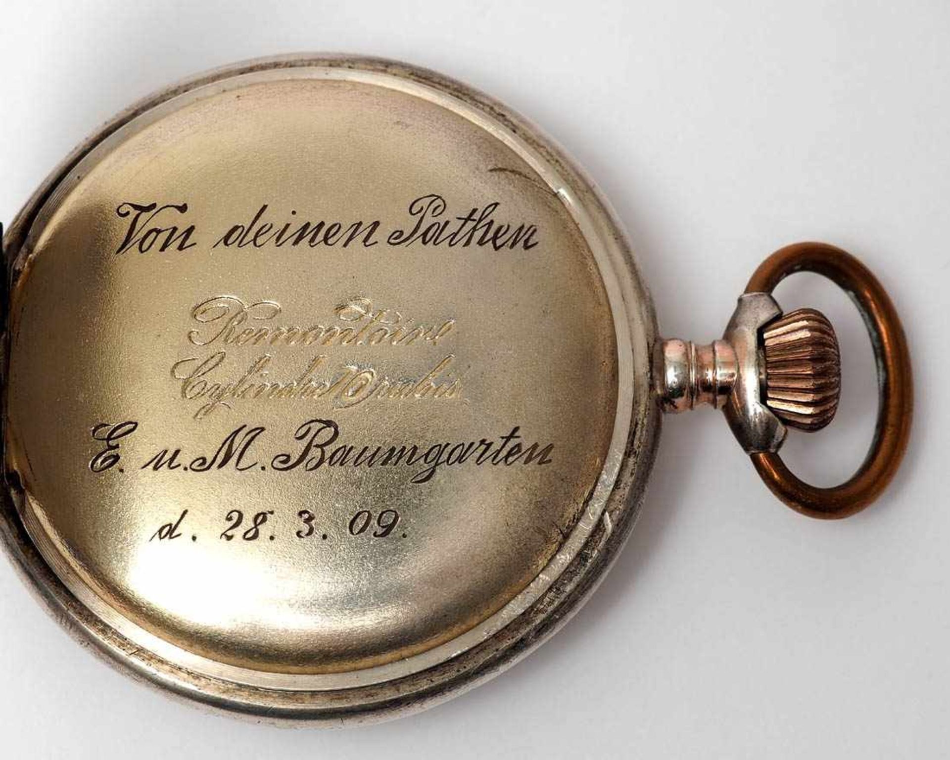 Herren-Savonette, SchweizFein graviertes Gehäuse aus Silber 800 mit Blatt- und Blütenranken sowie - Image 4 of 6