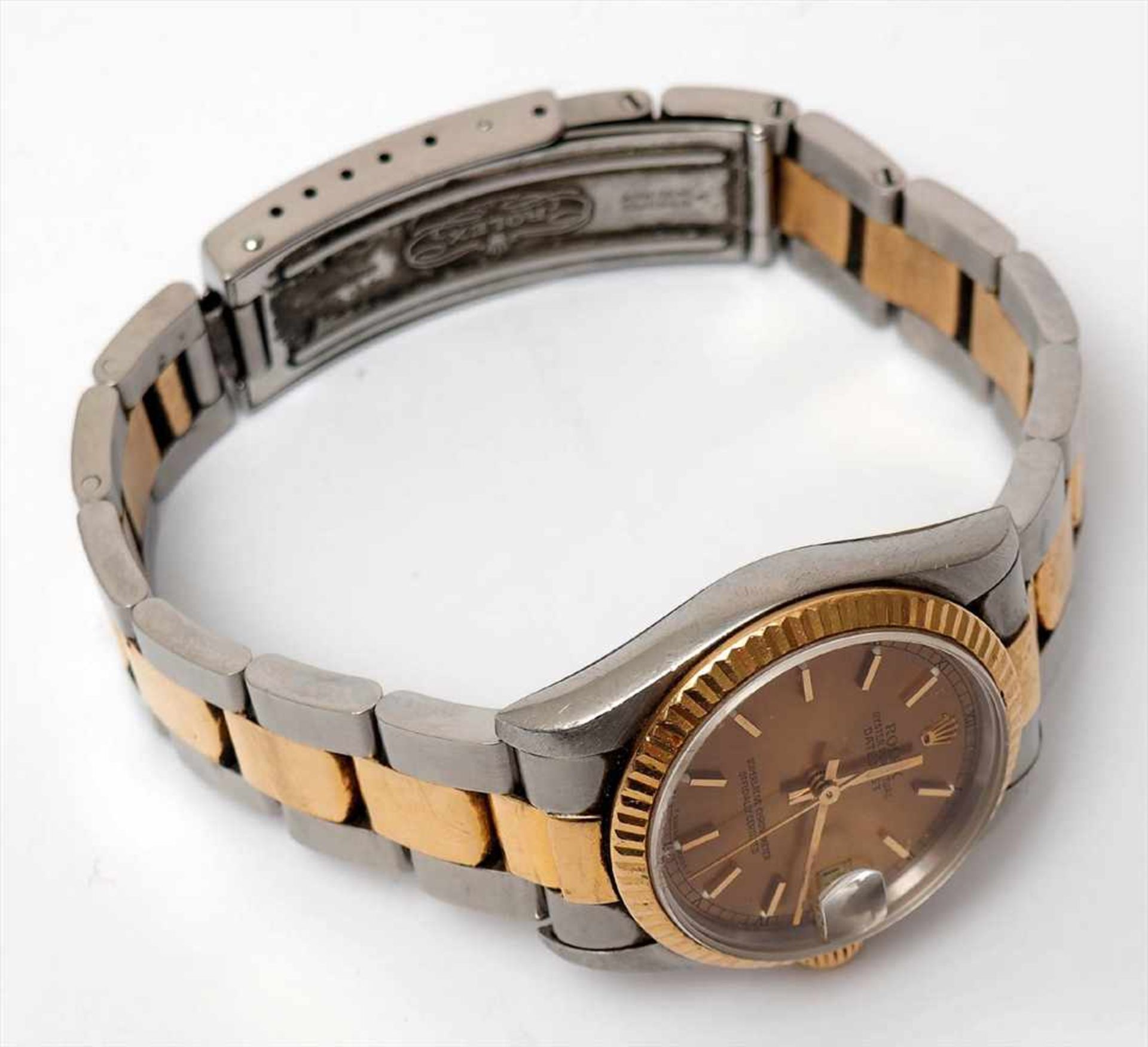 Unisex-Armbanduhr, Rolex Oyster Perpetual DatejustGoldfarbenes Zifferblatt, Datum auf der Drei, - Image 5 of 5