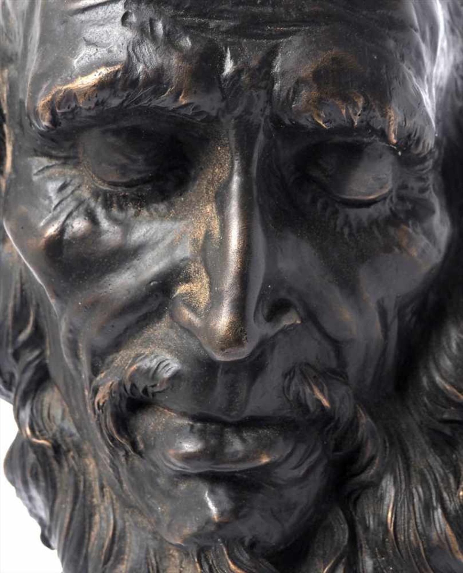 Carries, Jean Joseph Marie, 1855 - 1894"Faune endormi", Kopf eines schlafenden Fauns. Bronze, - Image 5 of 6