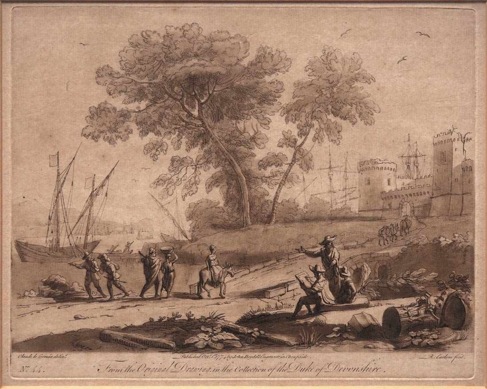 Earlom, Richard, 1743 - 1822Zwei Radierungen nach Gemälden von Claude le Lorrain. Fischer beim - Bild 2 aus 8