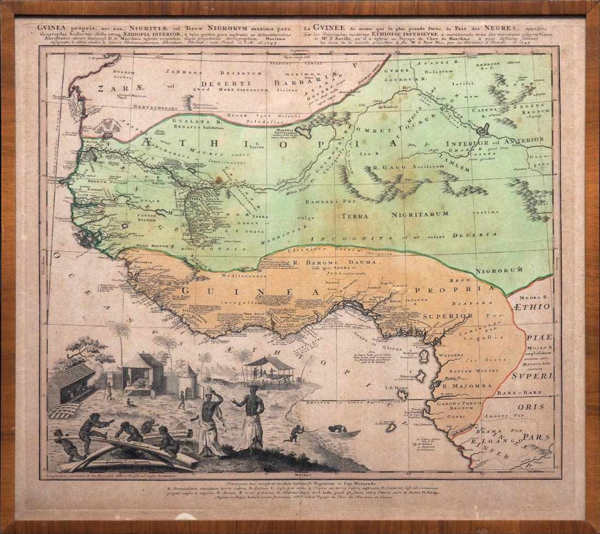 Karte von Äthiopien und GuineaHomann Erben nach Prof. Has, 1743. Lnks unten Figuren und