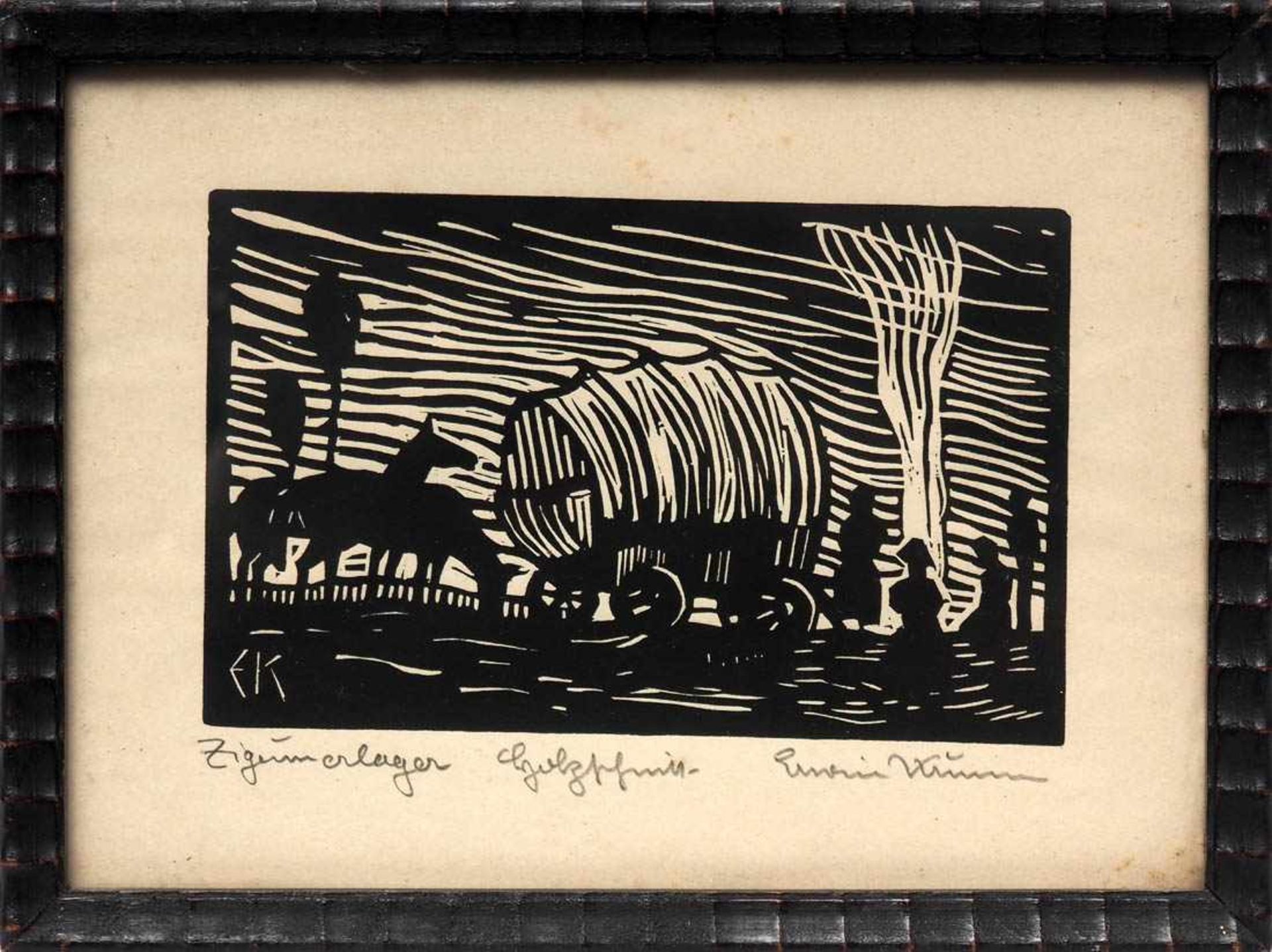 Krumm, Erwin, 1898 - 1980Holzschnitt, bet. "Zigeunerlager", rechts unten handsign., ger. Dazu