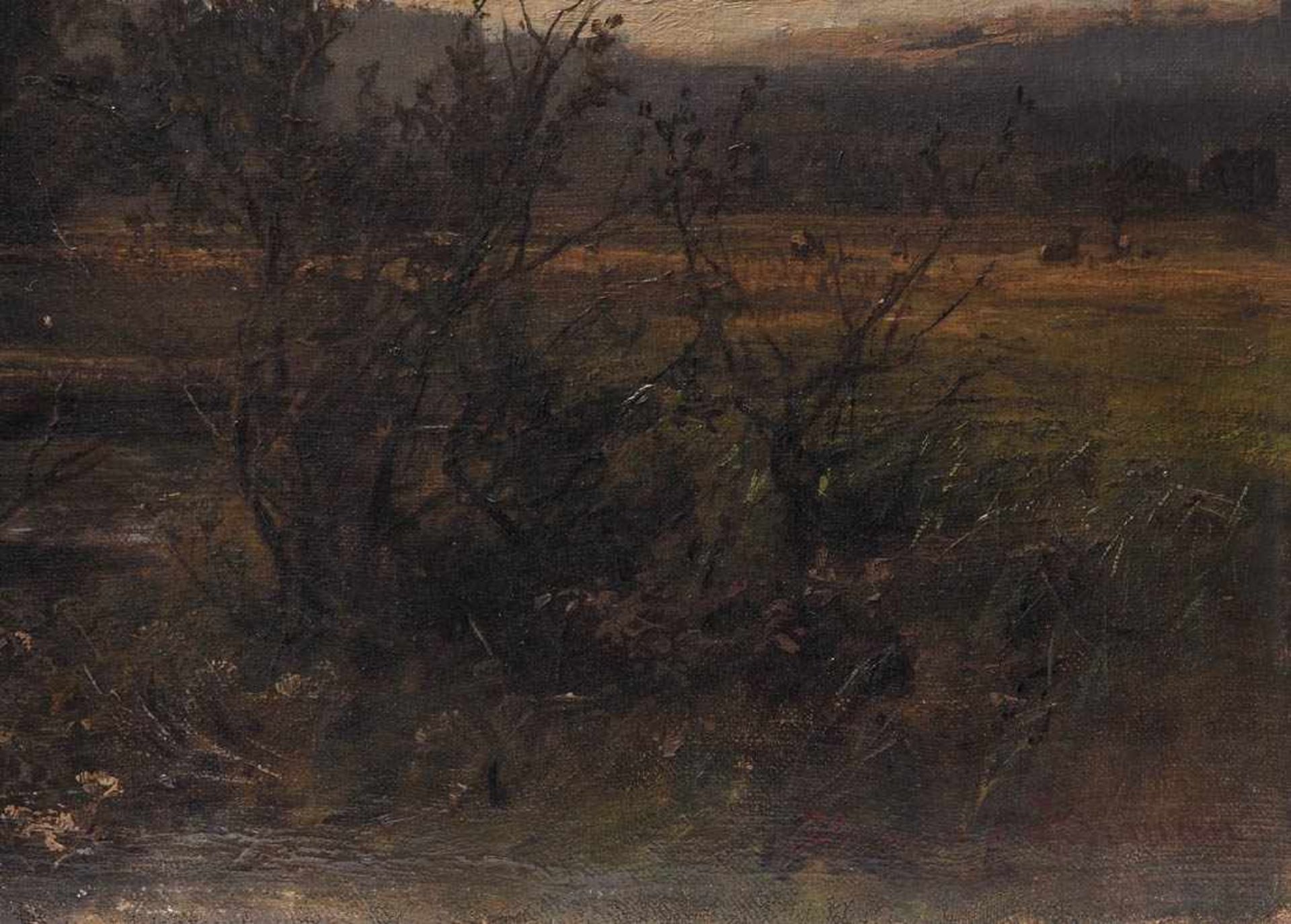 Von Herman, Hermine, geb. 1855Einsamer Waldsee im Morgenlicht, im Vordergrund unter den hohen Bäumen - Bild 6 aus 7