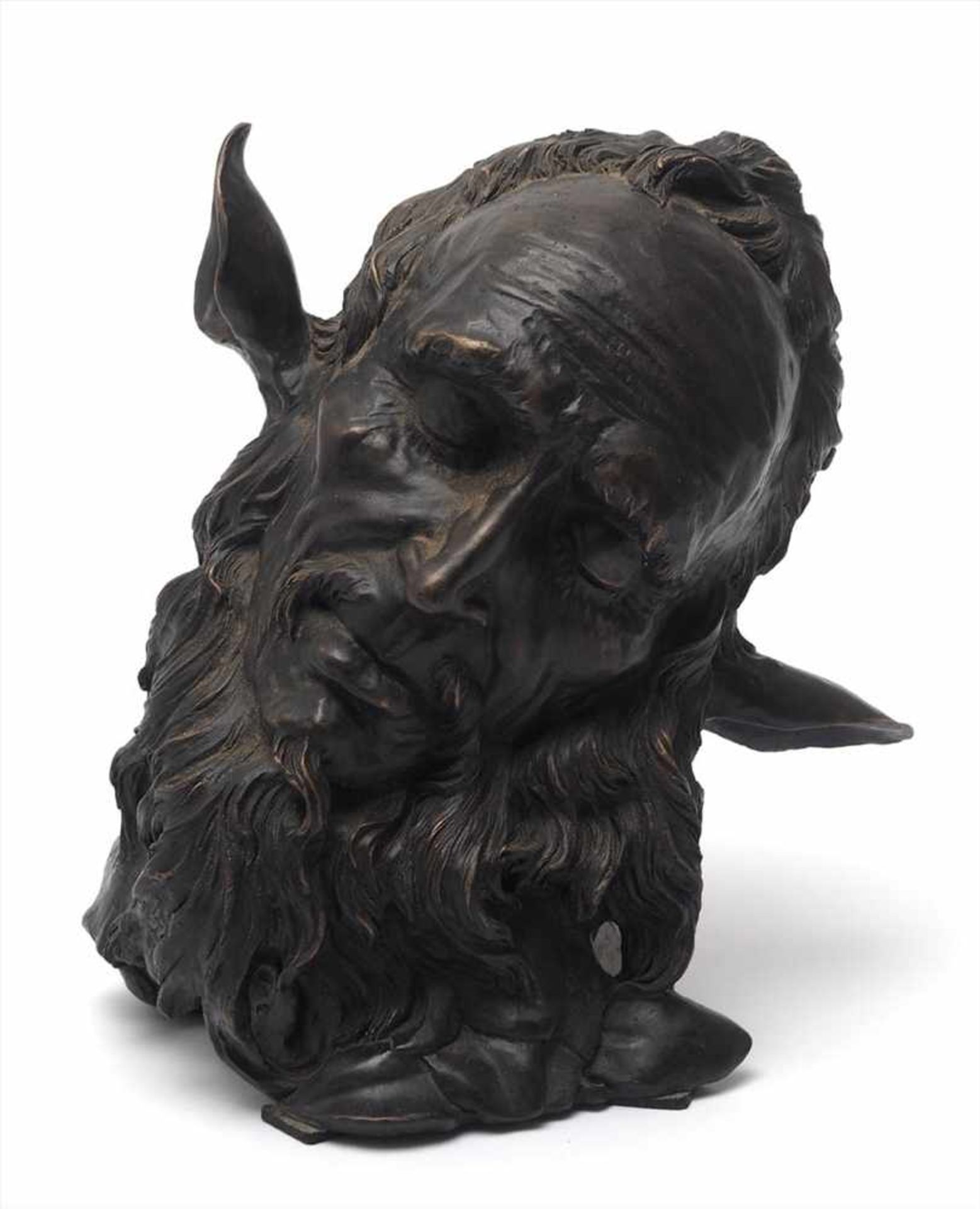 Carries, Jean Joseph Marie, 1855 - 1894"Faune endormi", Kopf eines schlafenden Fauns. Bronze,