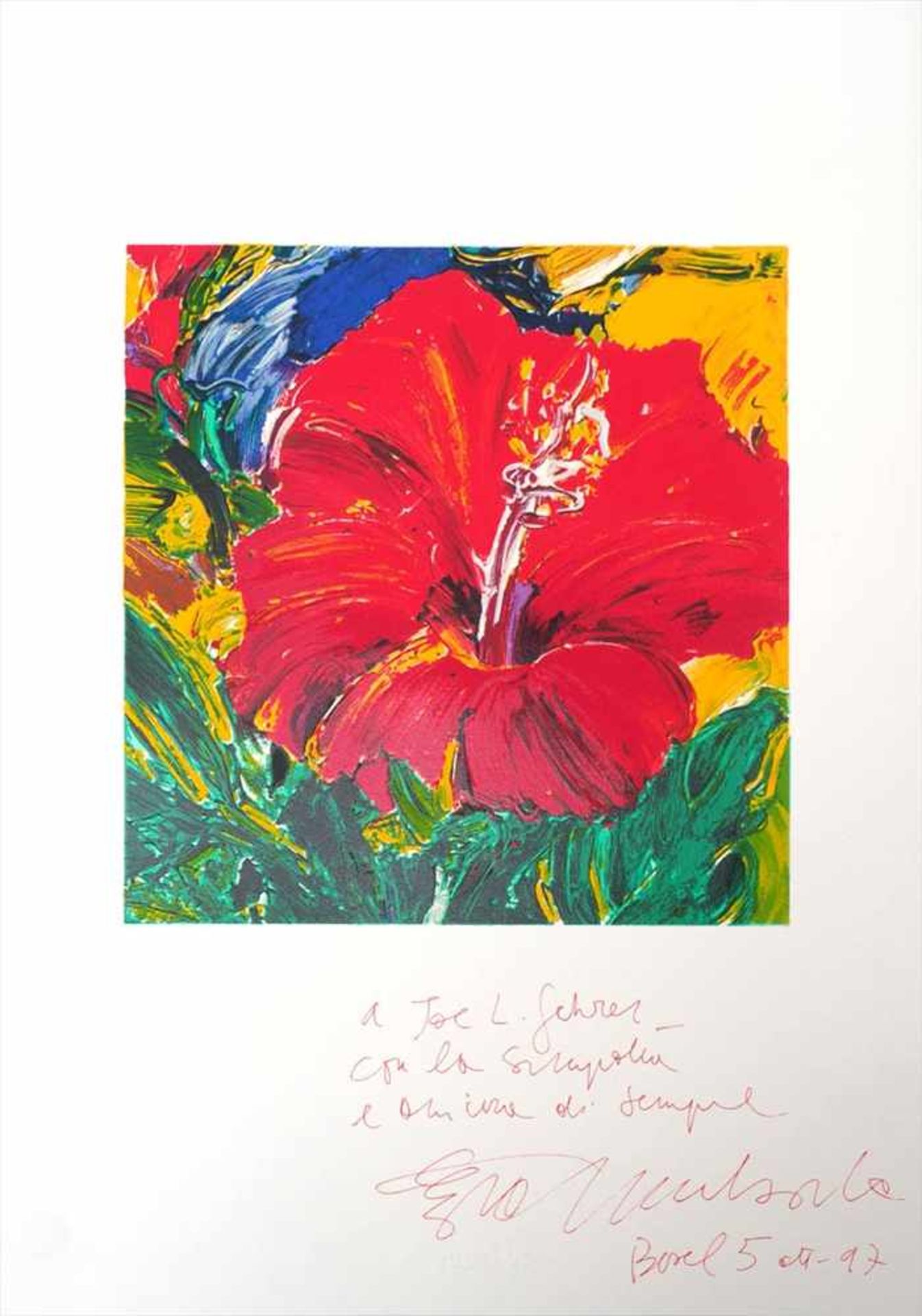 Borta, Gianni, geb. 1941Hibiskusblüte vor changierendem Hintergrund. Farbradierung mit