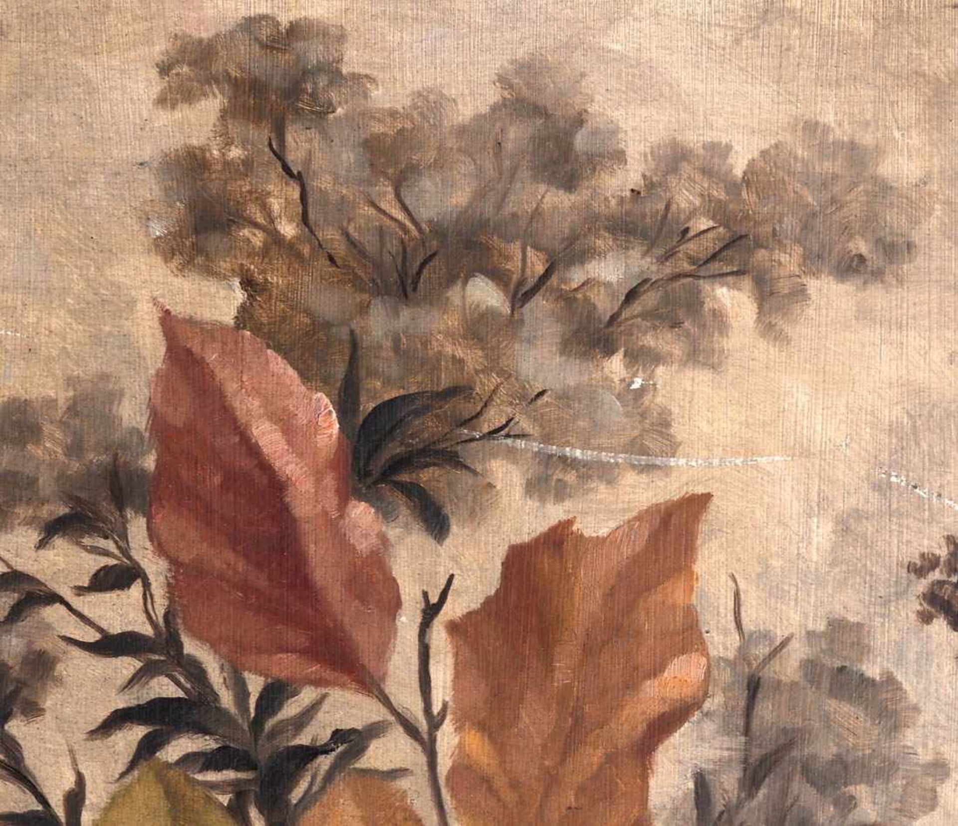Hanemann, Wilhelm, 1880 - 1962Bunter Herbststrauß mit Blättern, Blüten und Früchten in grauer - Bild 3 aus 4