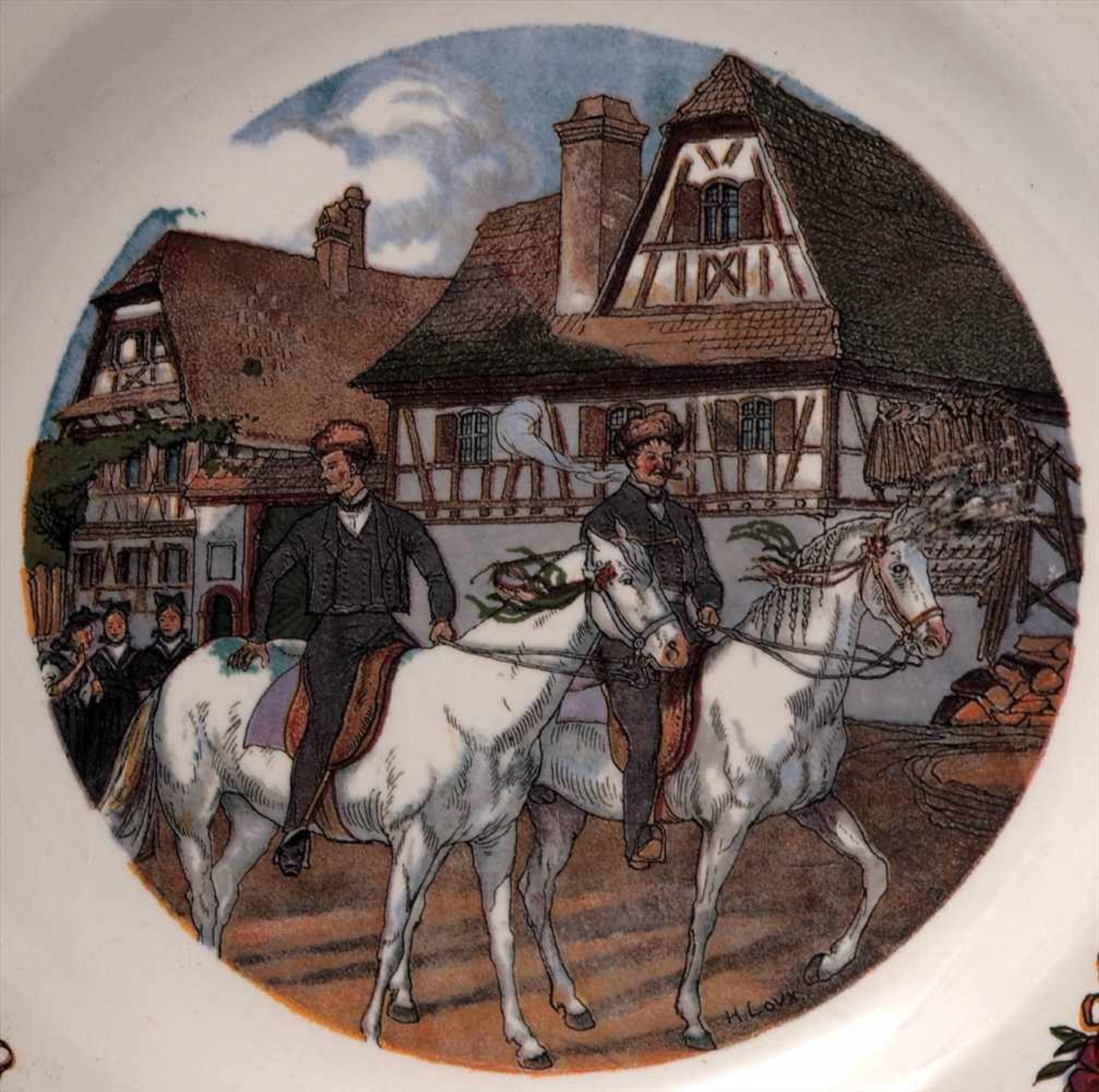Restservice, SarregueminesDekor Obernai. 14 Essteller, sechs Suppenteller, zwei kleine - Image 2 of 4