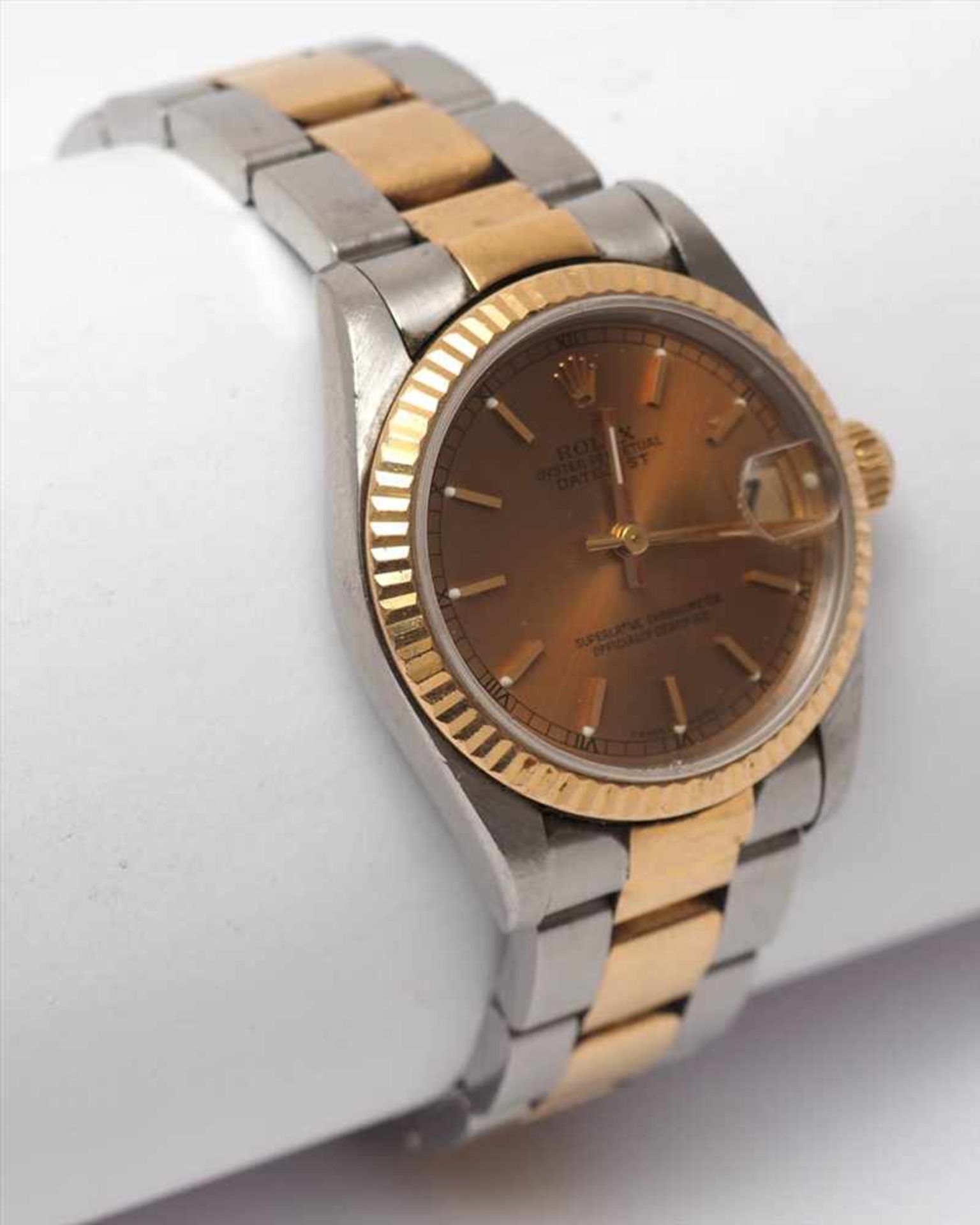 Unisex-Armbanduhr, Rolex Oyster Perpetual DatejustGoldfarbenes Zifferblatt, Datum auf der Drei,