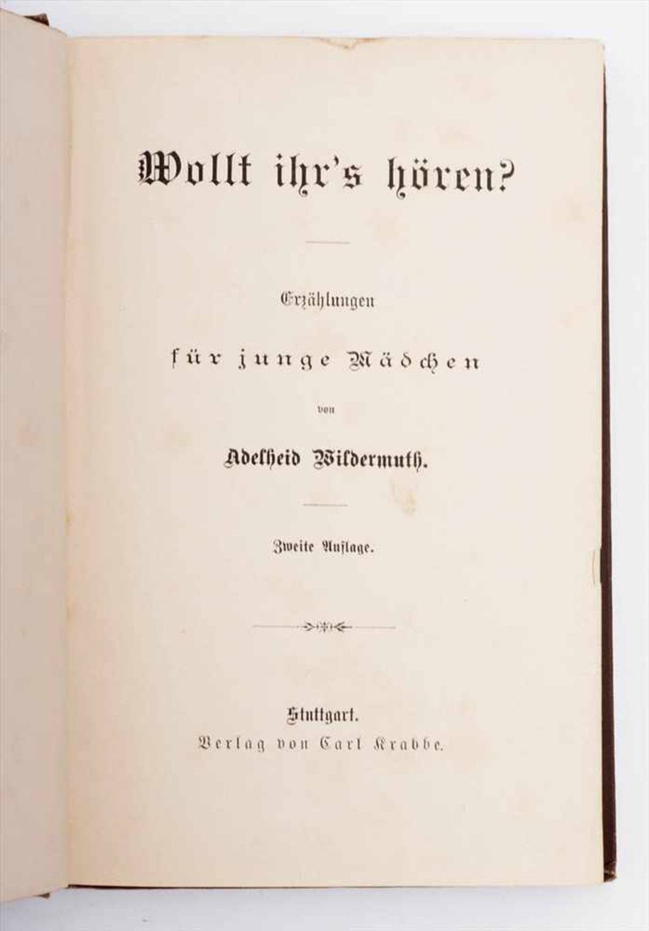 Wildermuth, Adelheid: Wollt Ihr´s hören?2 Bde., Stuttgart 1885. Geprägter, farbiger Leineneinband - Image 4 of 6
