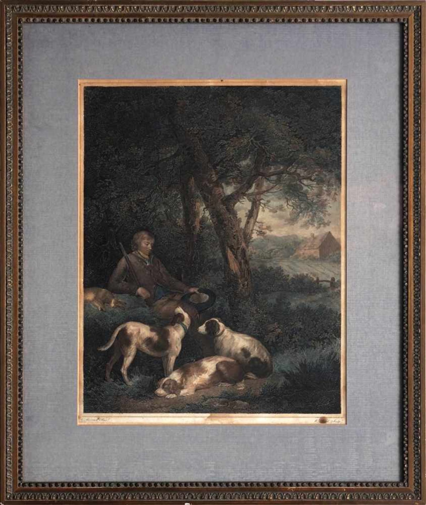 Bond, William, 1766 - 1839Kupferstich, bet. "The weary Sportsman" nach einem Gemälde von G. Morland.
