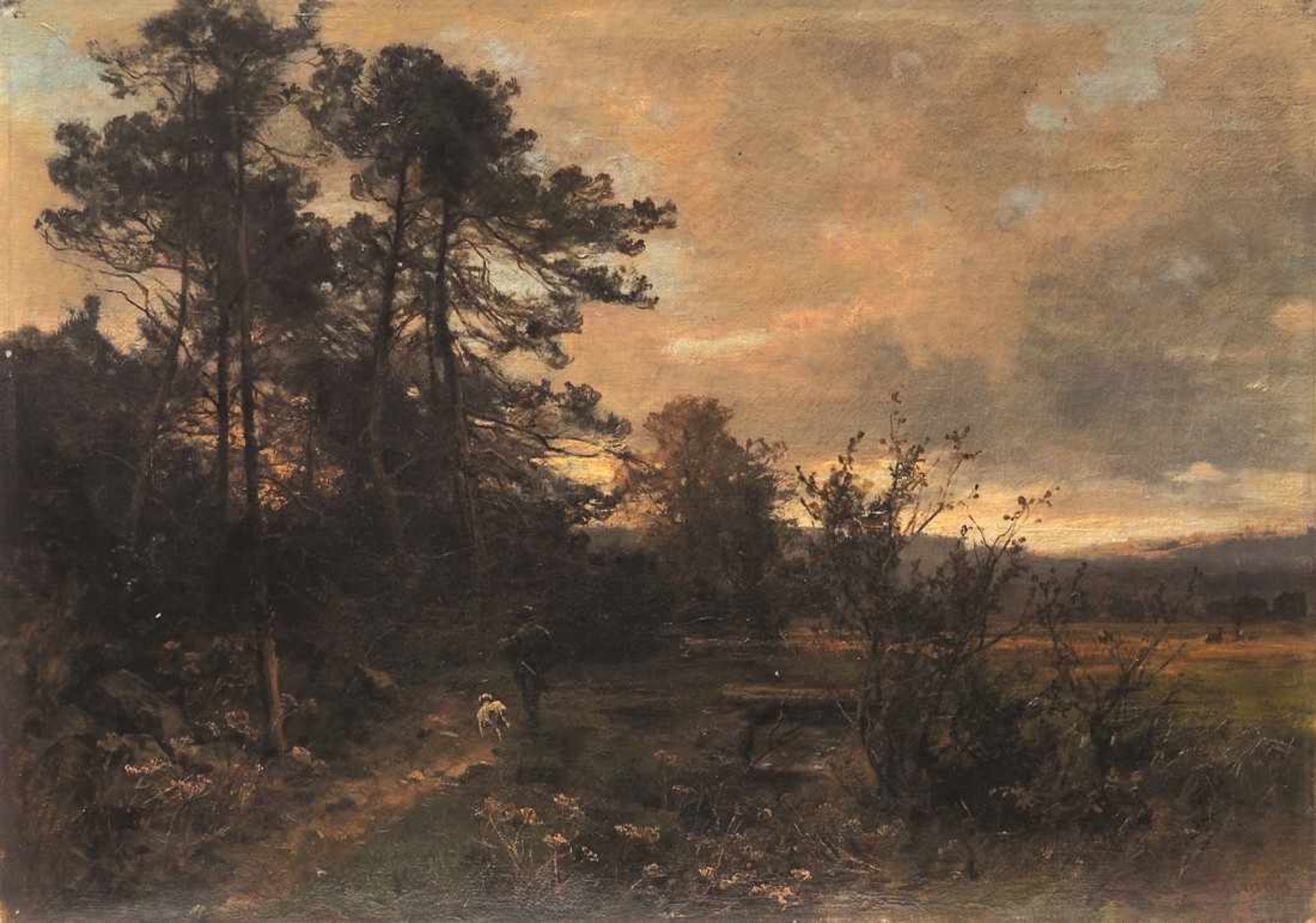 Von Herman, Hermine, geb. 1855Einsamer Waldsee im Morgenlicht, im Vordergrund unter den hohen Bäumen