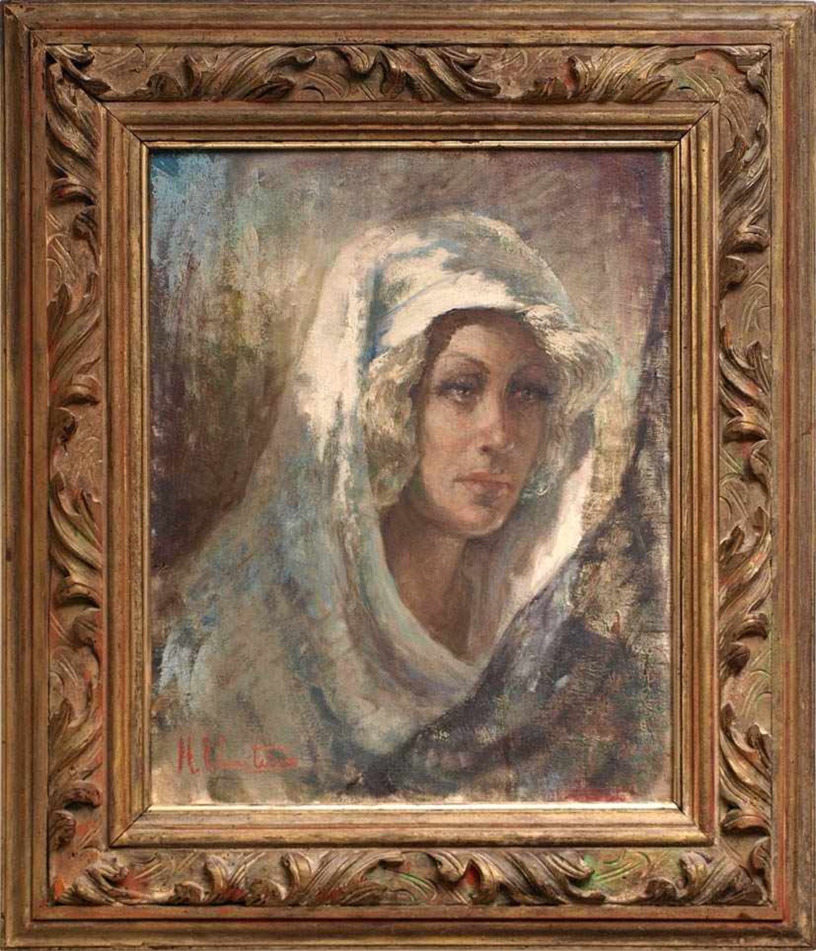 Eberstein, H., 20.Jhdt.Brustbild einer jungen Frau mit weißem Schleier. Öl/Lwd., links unten
