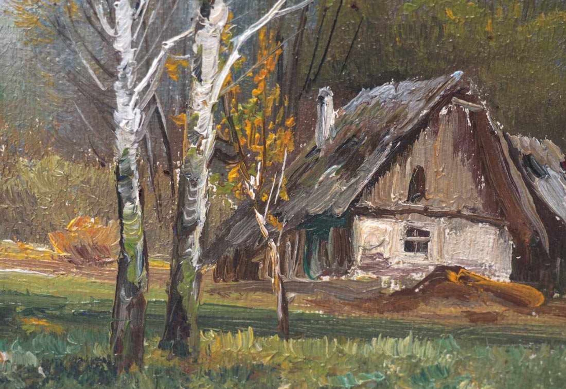 Bauer, L., um 1900Herbstliche Landschaft. Neben einem kleinen Bauernhof eine einsamde - Bild 3 aus 4