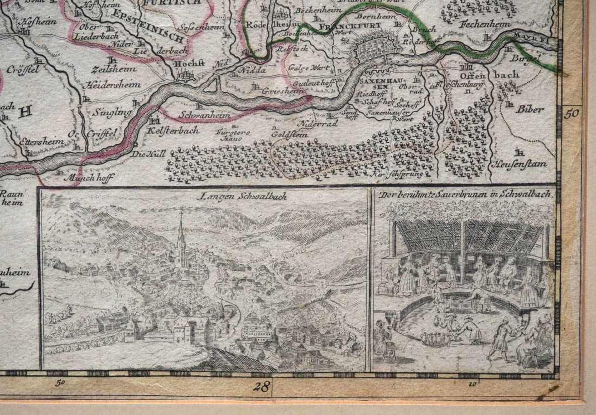 Homann, Johann Baptist, 1664 - 1724Landkarte der Wetterau mit Teilen von Nassau und Schwalbach. - Bild 3 aus 4