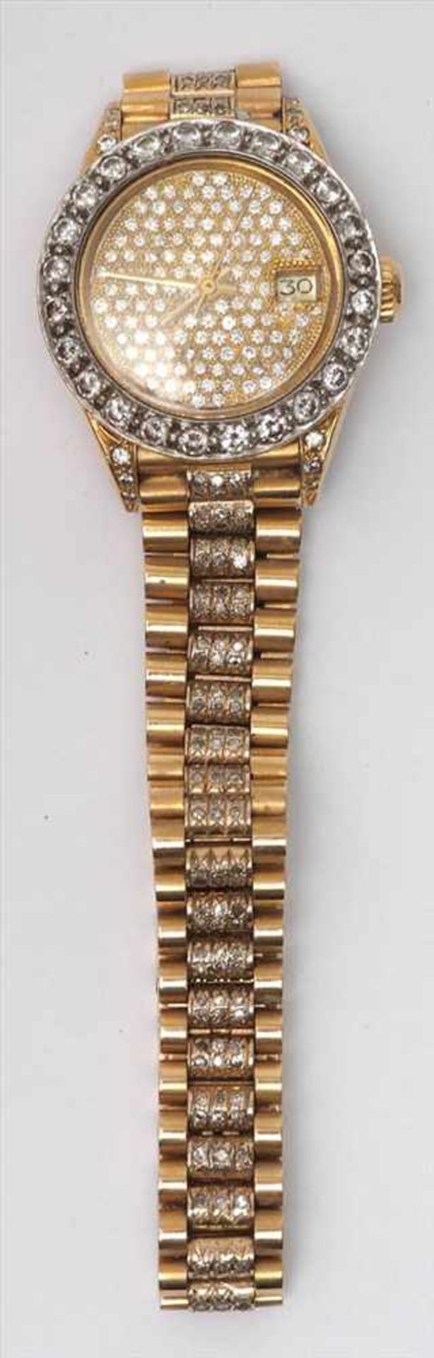 Damenarmbanduhr, RolexGehäuse und Band aus GG 18kt. Band, Zifferblatt und Lünette mit zahlreichen - Bild 4 aus 5