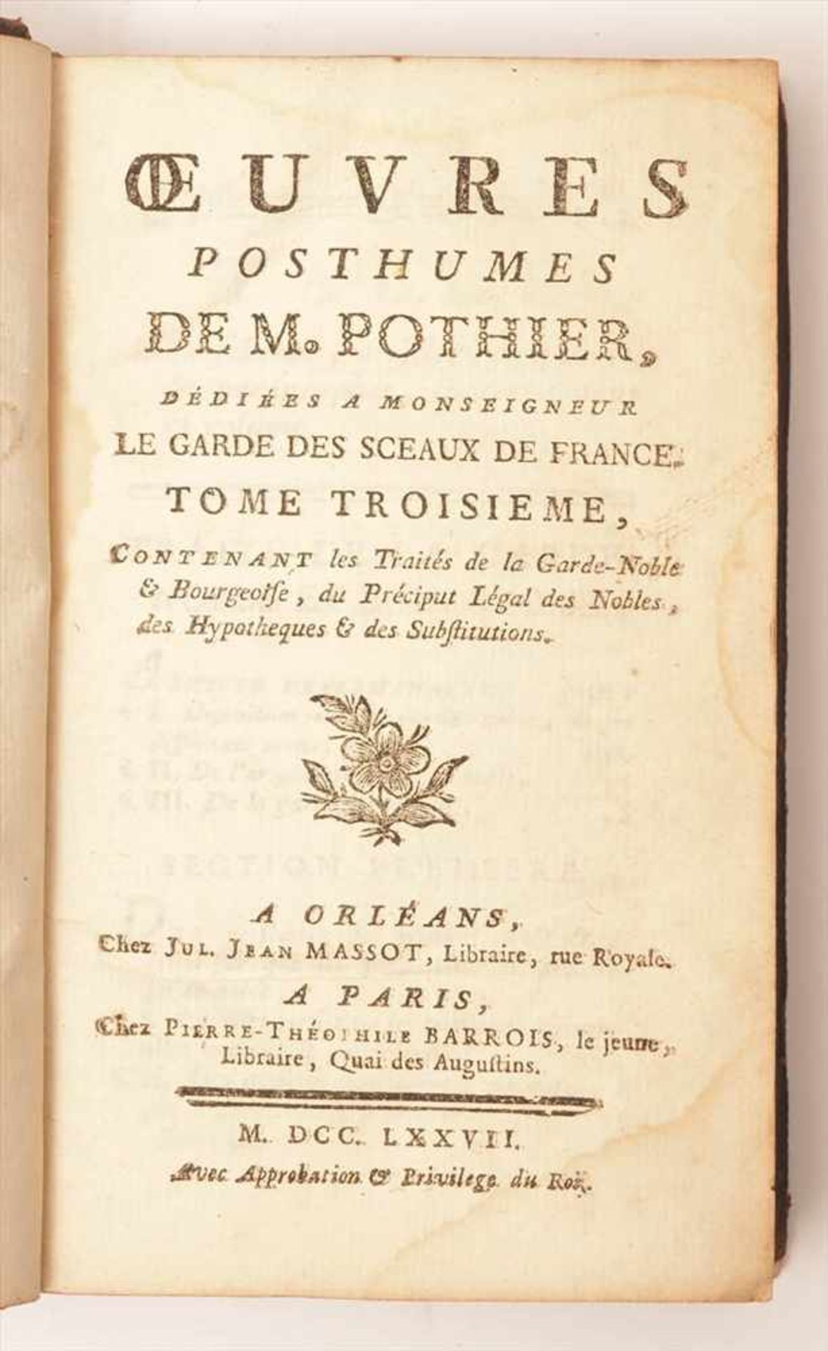 Vier div. Bücher, Frankreich, 18.Jhdt.Lettres familières de René Milleran; Pensées de M. le comte - Image 3 of 6