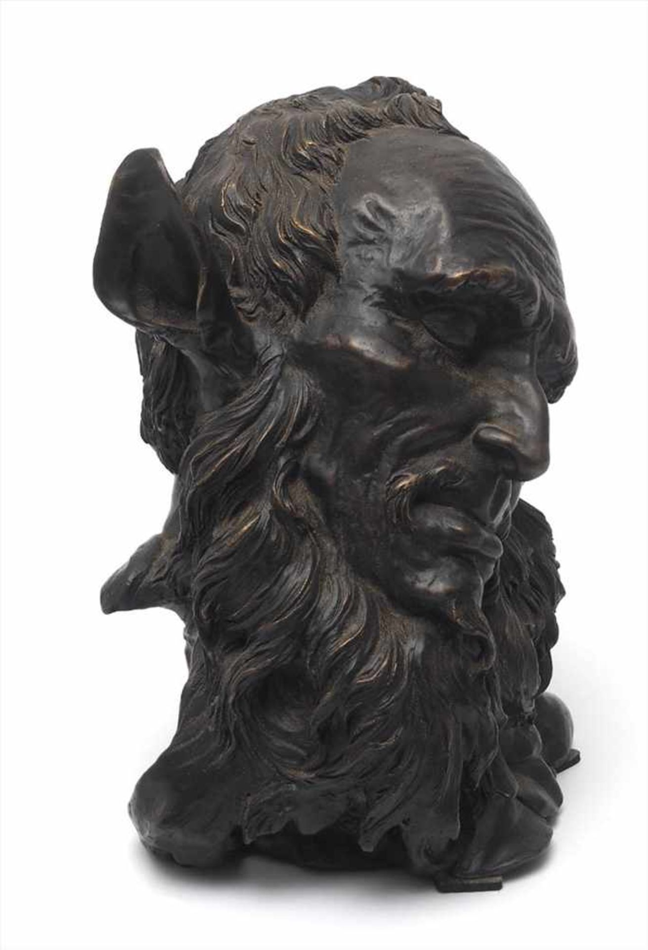 Carries, Jean Joseph Marie, 1855 - 1894"Faune endormi", Kopf eines schlafenden Fauns. Bronze, - Image 2 of 6