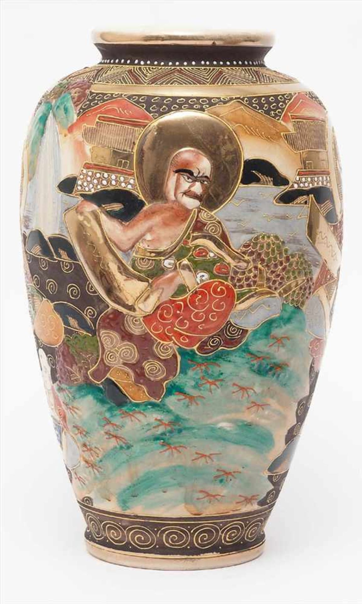 Paar Satsuma-Vasen, JapanMoriage-Stil. Bauchiger Korpus mit ausgestelltem Rand. Auf der Wandung - Image 3 of 9