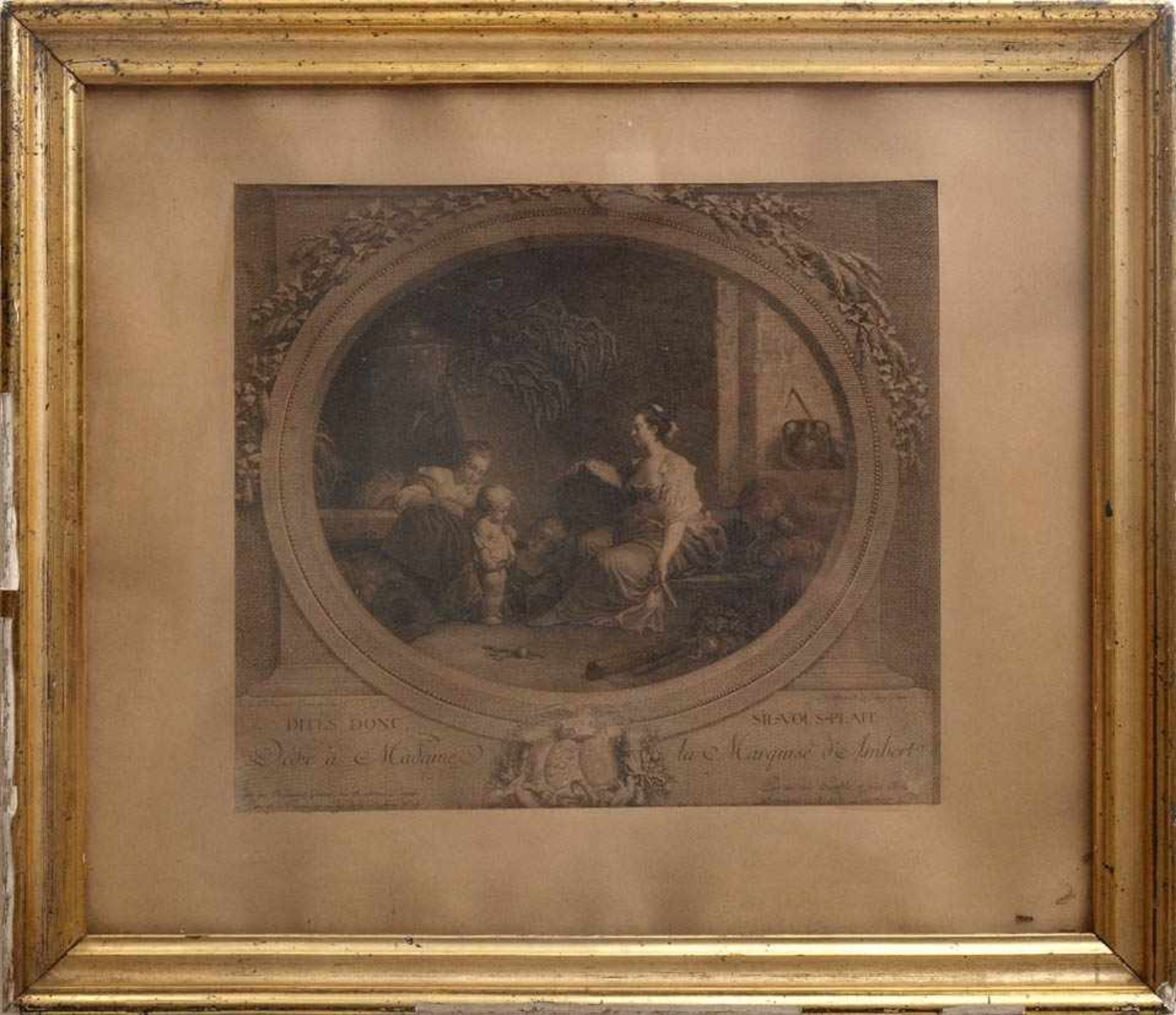 Delaunay, N., 1739 - 1792Kupferstich nach einem Gemälde von Fragonard. Ovaler Bildausschnitt,