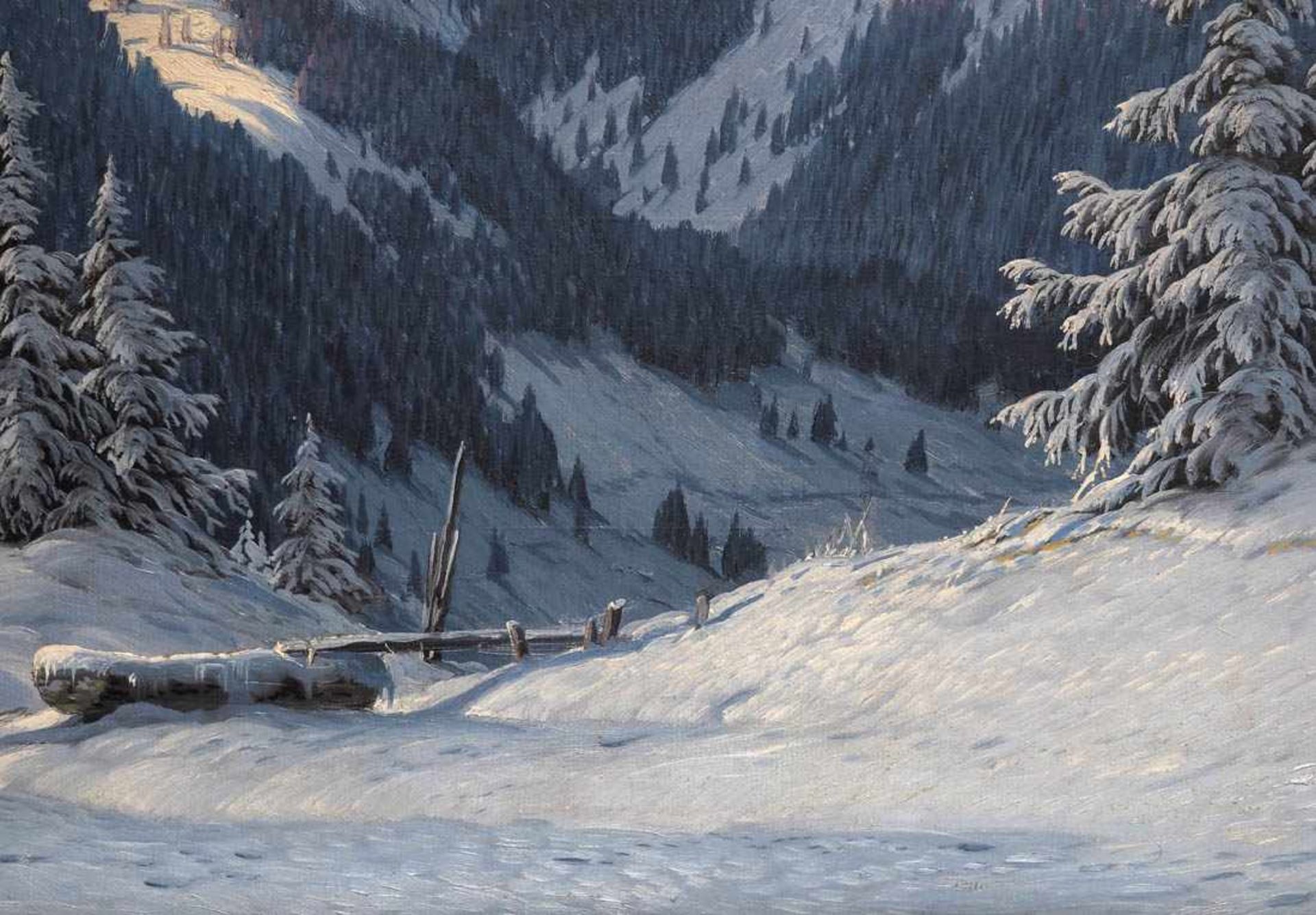 Hauptmann, Karl, 1880 Freiburg - 1947 TodtnauWinterlicher Blick ins obere Zastlertal. Öl/Lwd., links - Image 6 of 14