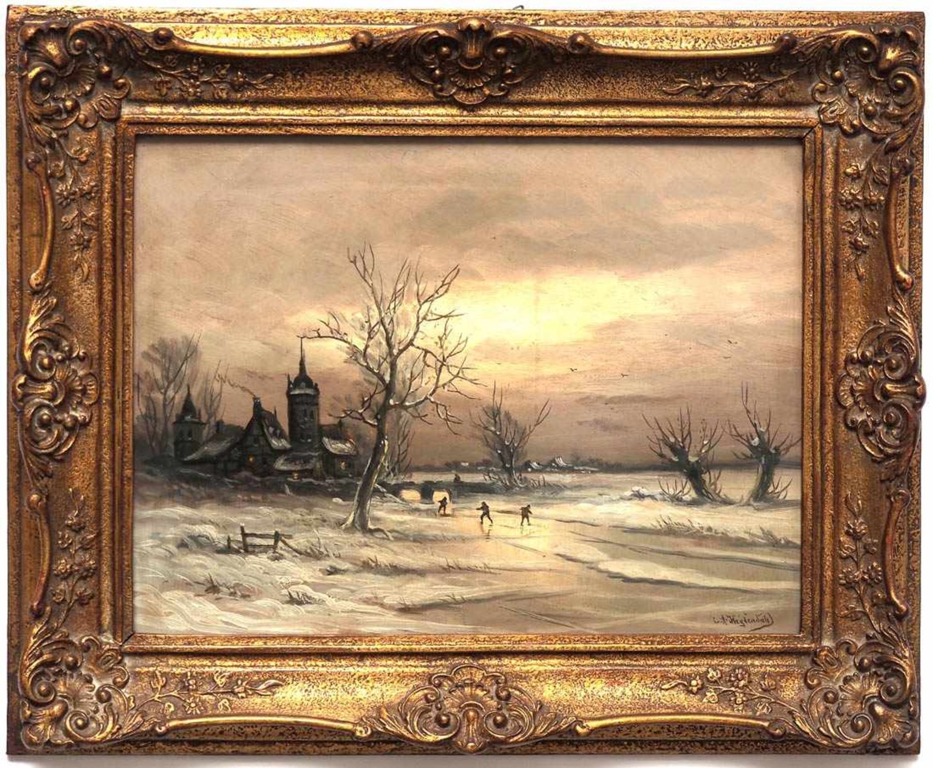 Heydendahl, Joseph F., 1844 - 1906Winterliches Eisvergnügen auf einem zugefrorenen Fluss, im