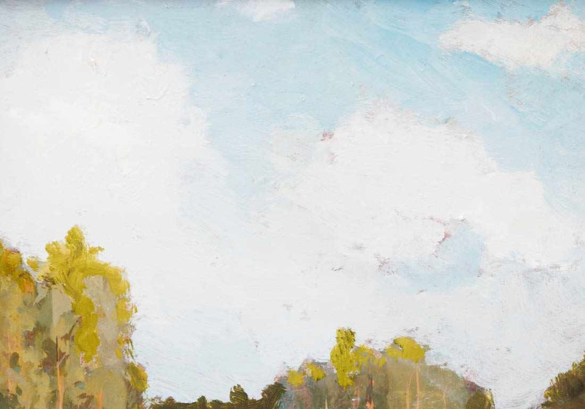 Strübe, Adolf, 1881 - 1973Markgräfler Landschaft mit Laubbäumen unter sommerblauem Himmel. Öl/Kt., - Bild 3 aus 6
