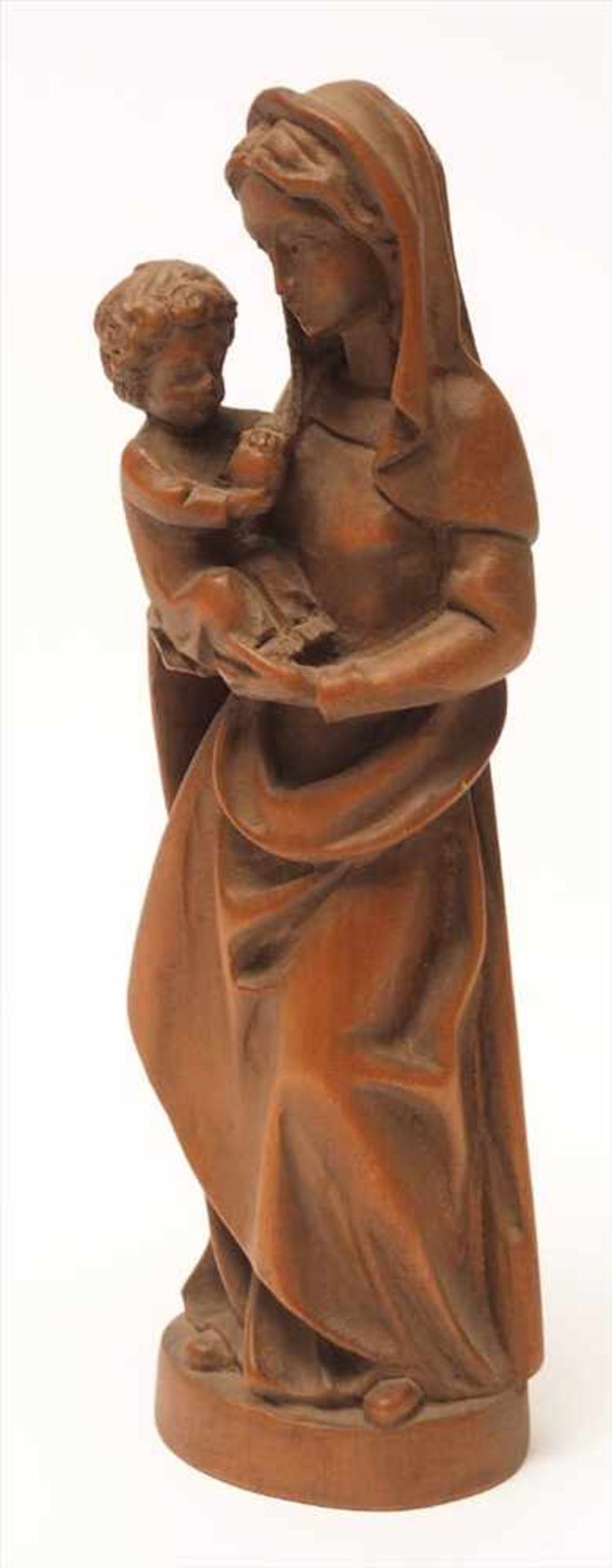 Madonnenstatue, 20.Jhdt.Auf ovalem Sockel Maria, das Jesuskind auf dem rechten Arm haltend.