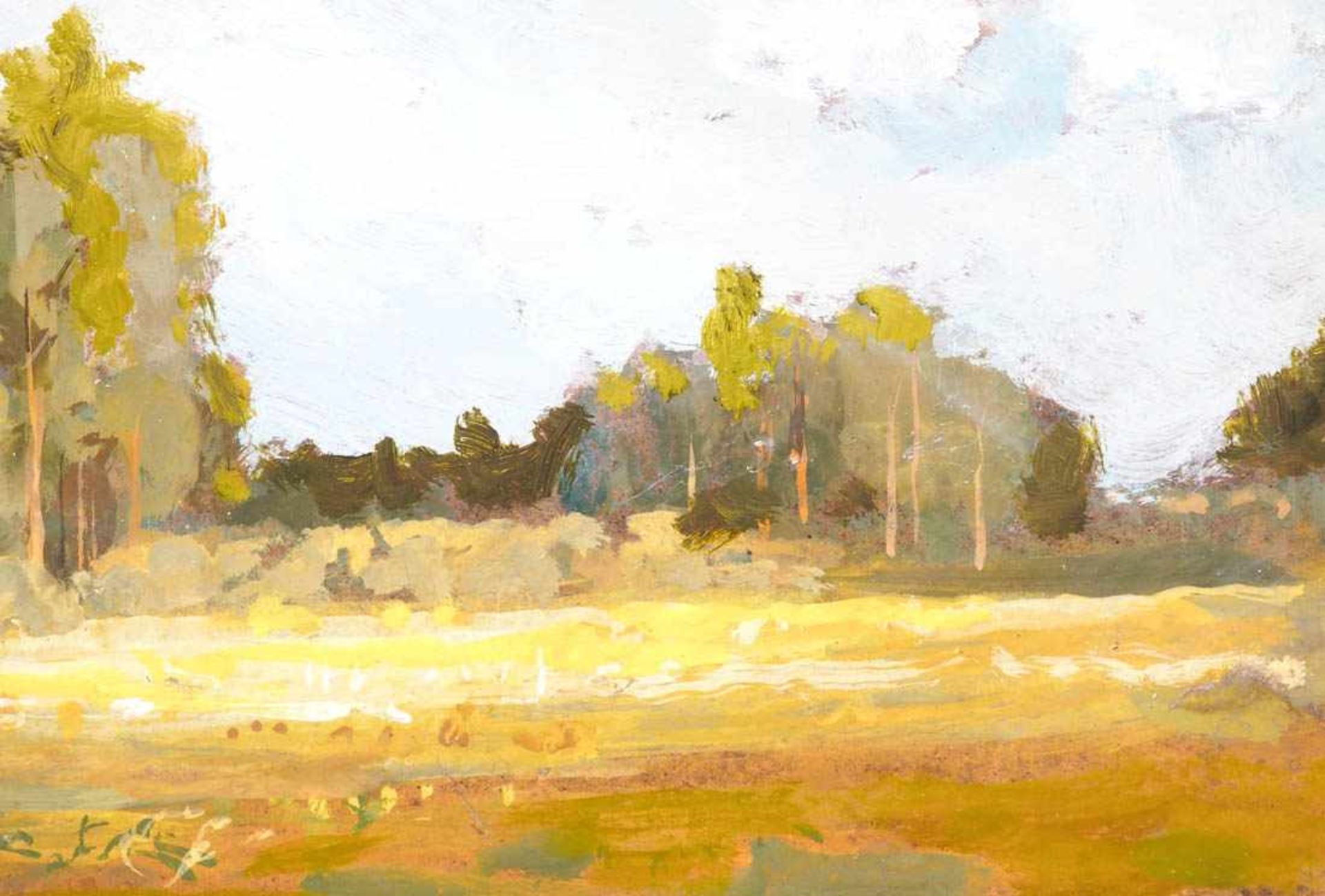 Strübe, Adolf, 1881 - 1973Markgräfler Landschaft mit Laubbäumen unter sommerblauem Himmel. Öl/Kt., - Bild 5 aus 6