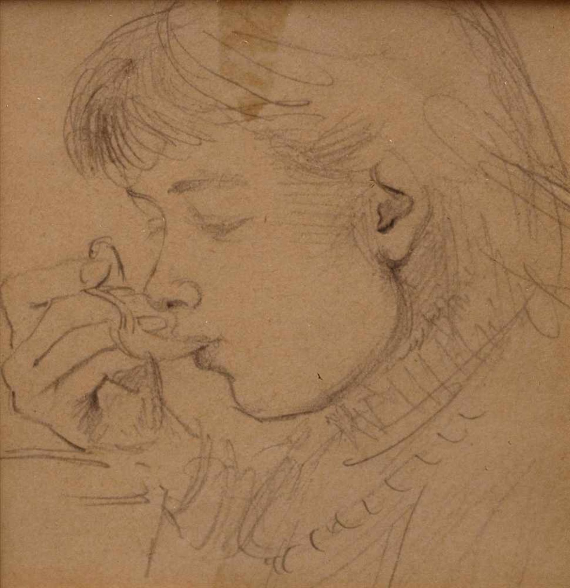 Pape, William, 1859 - 1920Brustbild eines Suppe essenden jungen Mädchens. Bleistiftzeichnung, - Image 2 of 2