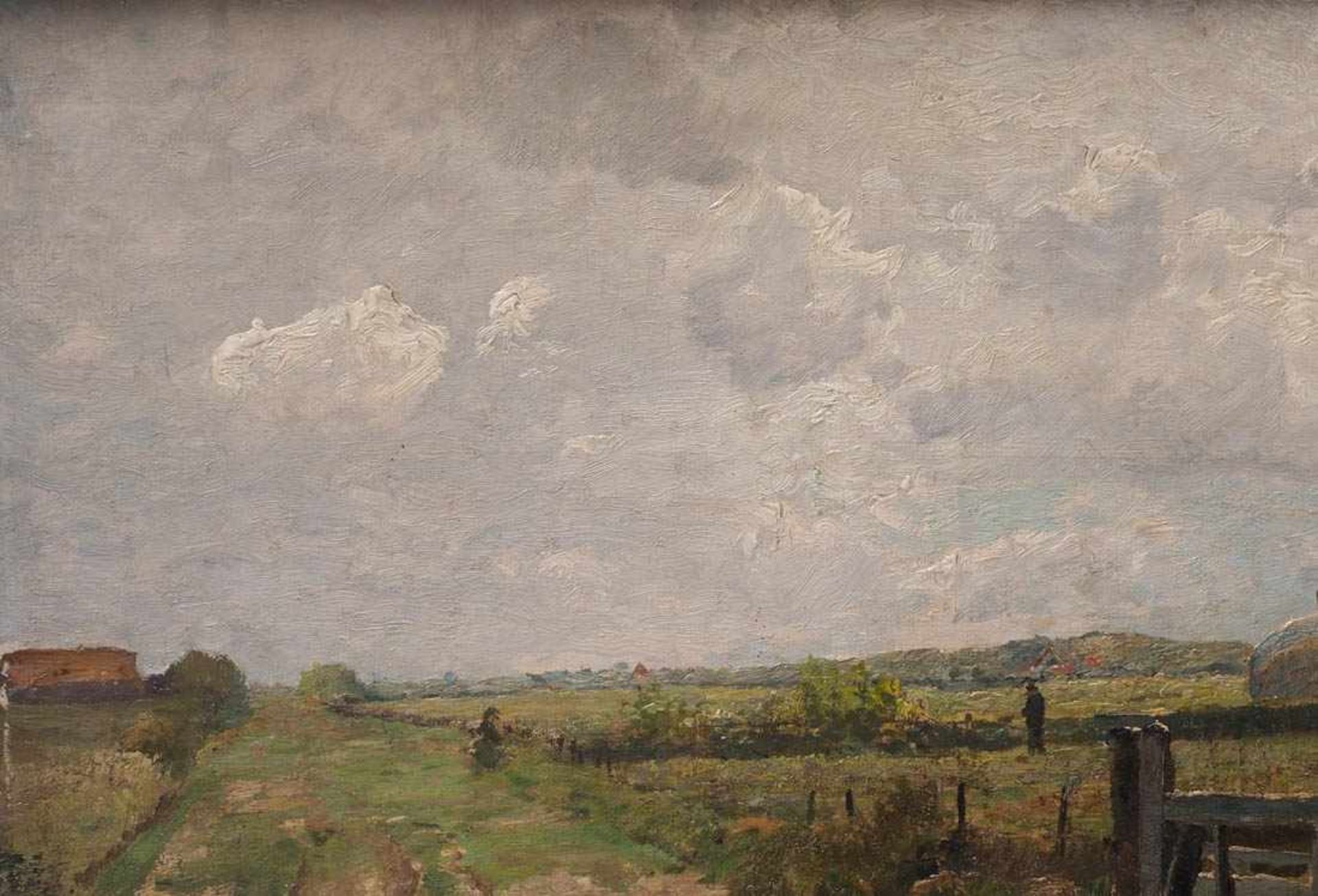 Baisch, Hermann (1846 - 1894)Weite holländische Landschaft mit Heuwagen und Figurenstaffage unter - Image 2 of 7
