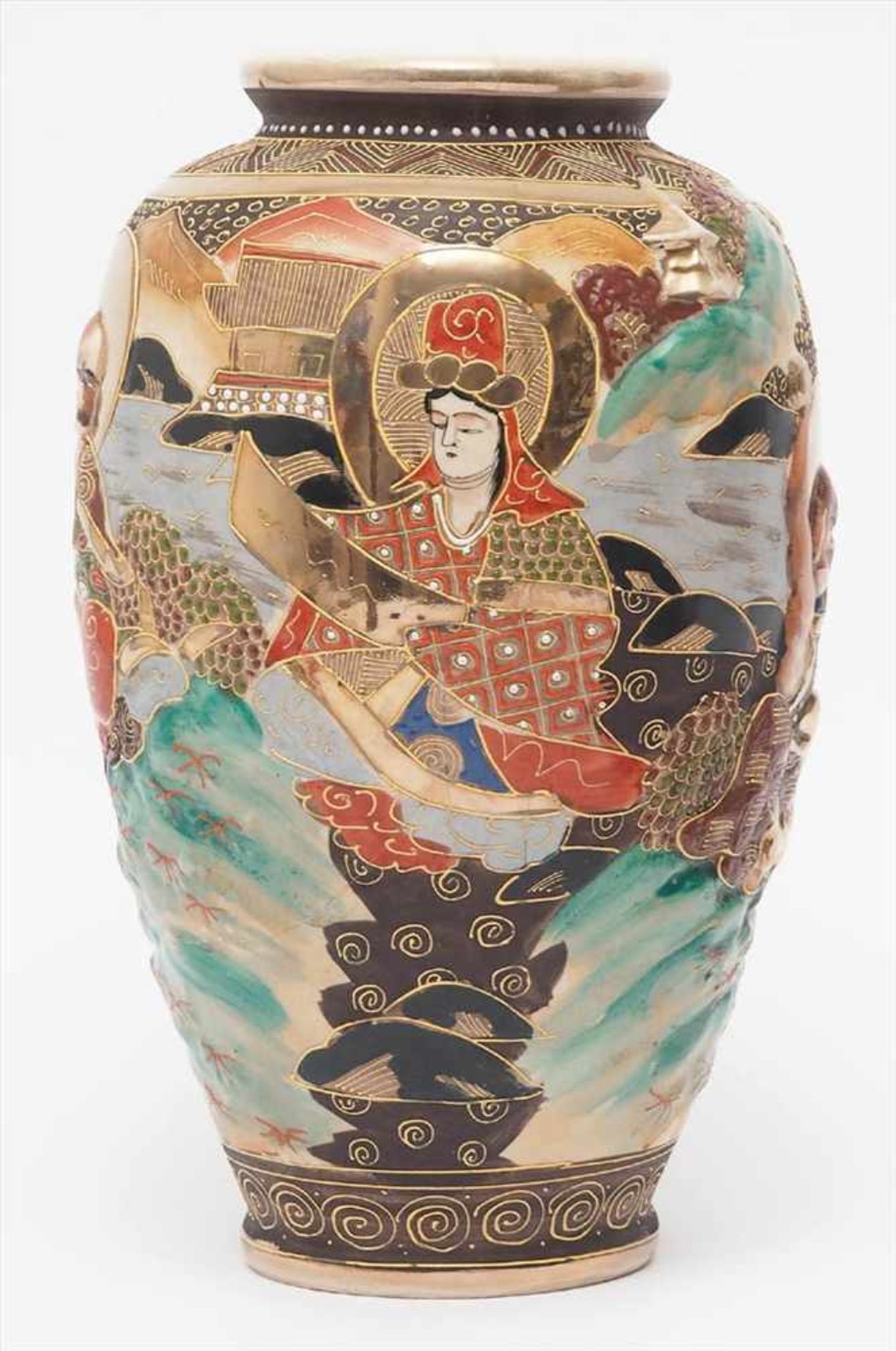 Paar Satsuma-Vasen, JapanMoriage-Stil. Bauchiger Korpus mit ausgestelltem Rand. Auf der Wandung - Image 4 of 9