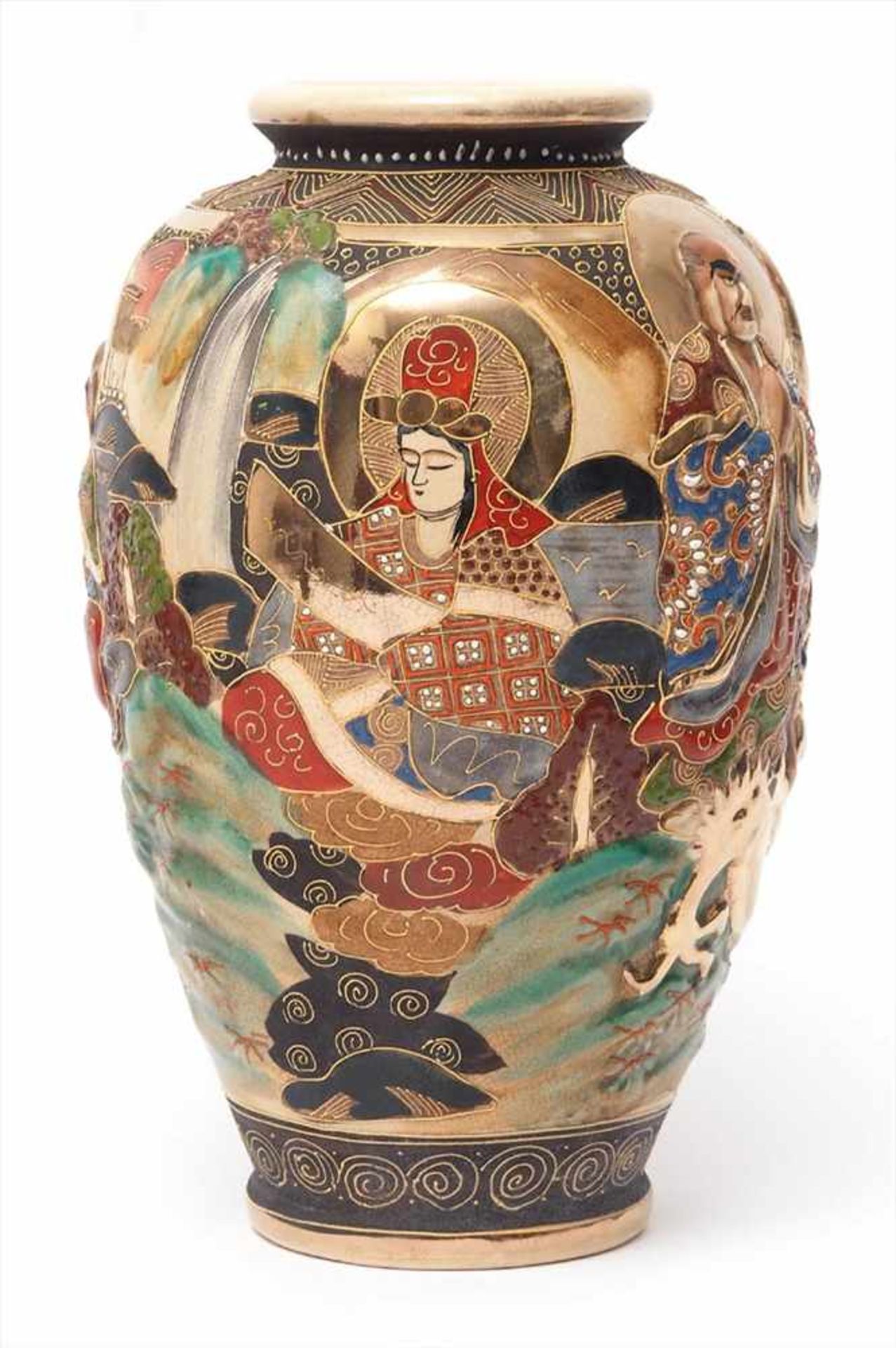 Paar Satsuma-Vasen, JapanMoriage-Stil. Bauchiger Korpus mit ausgestelltem Rand. Auf der Wandung - Image 5 of 9