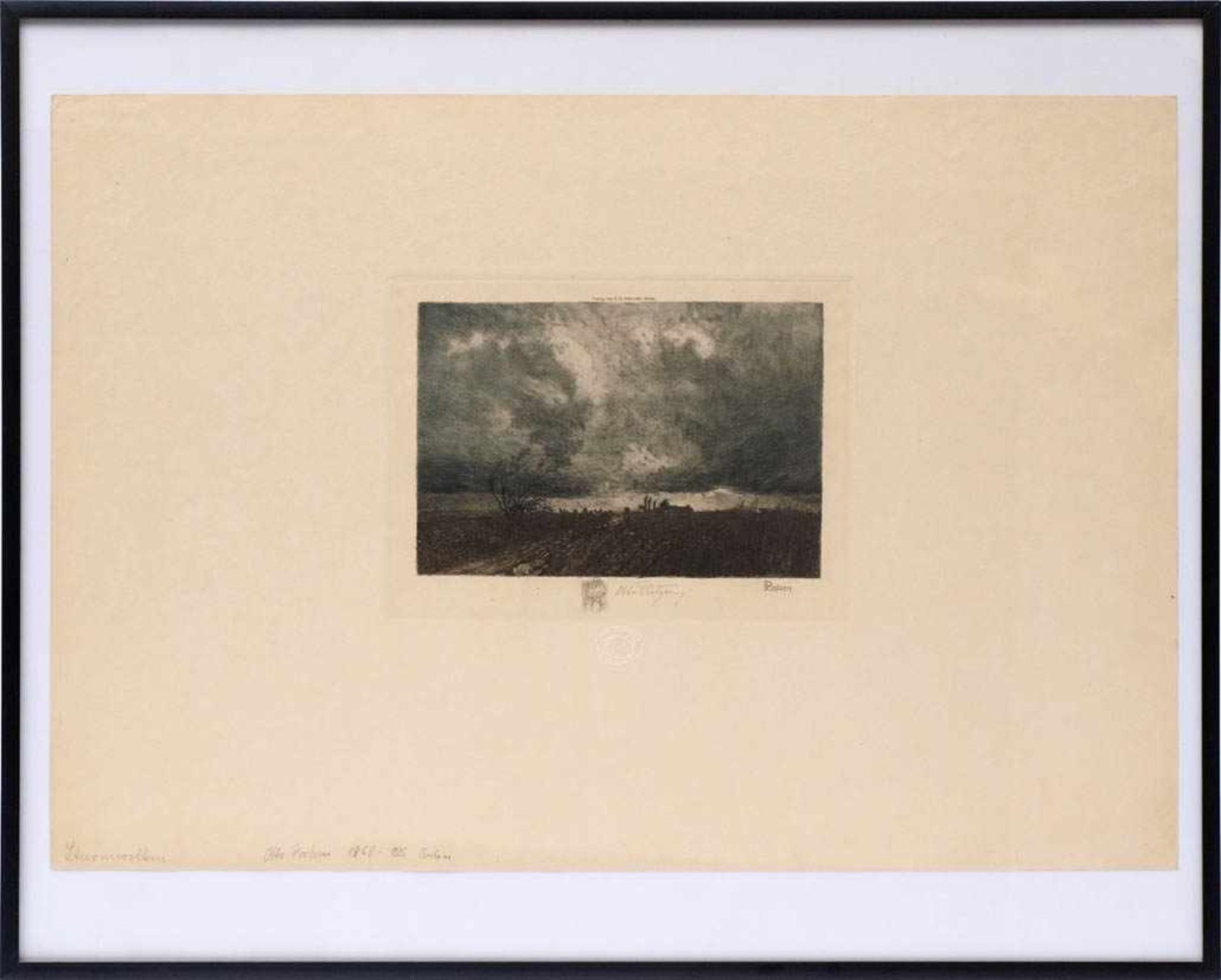 Protzen, Otto, 1868 - 1925Blick in die weite Ebene unter gewittrigem Himmel. Lithographie, rechts - Bild 2 aus 3