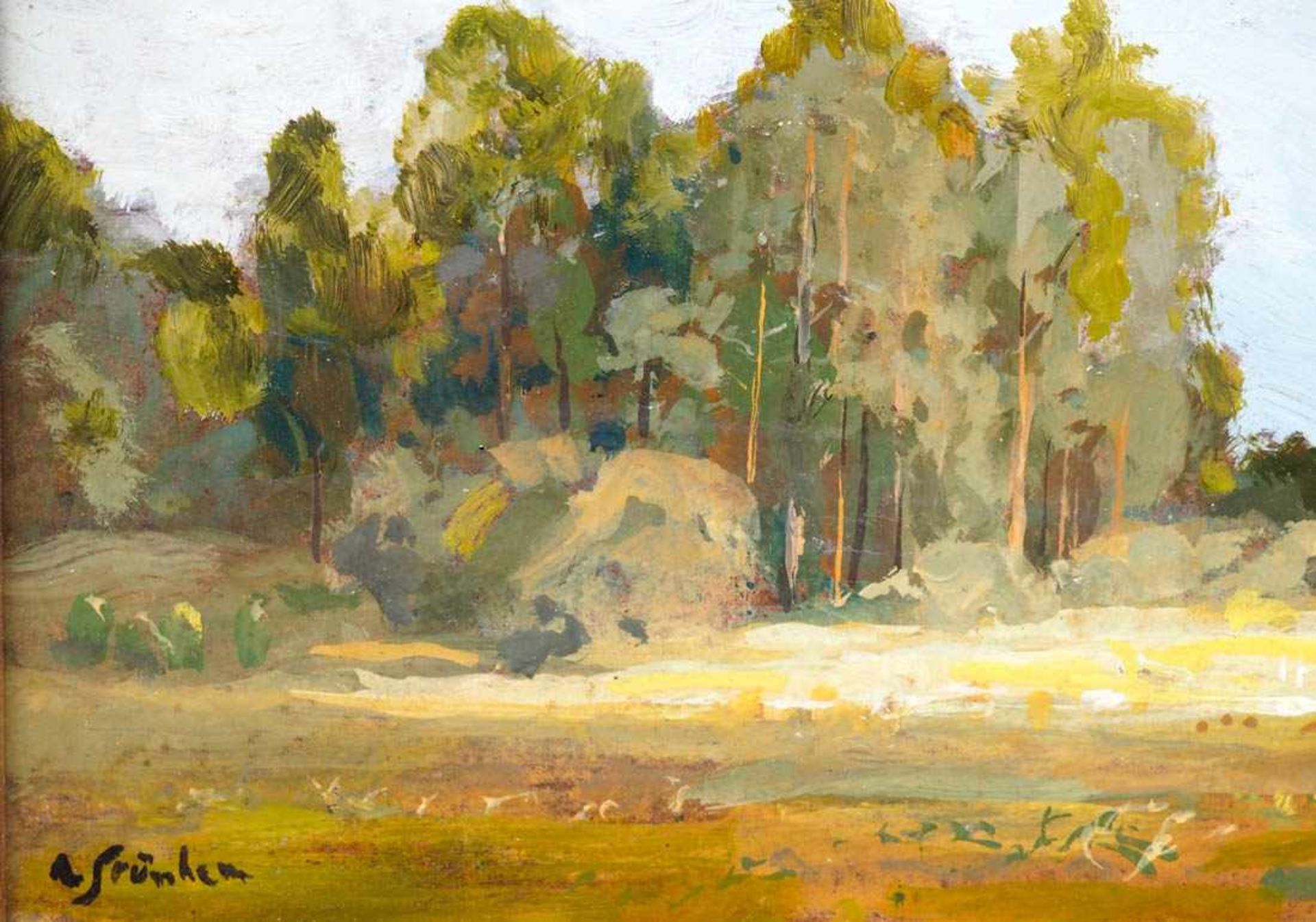 Strübe, Adolf, 1881 - 1973Markgräfler Landschaft mit Laubbäumen unter sommerblauem Himmel. Öl/Kt., - Bild 4 aus 6