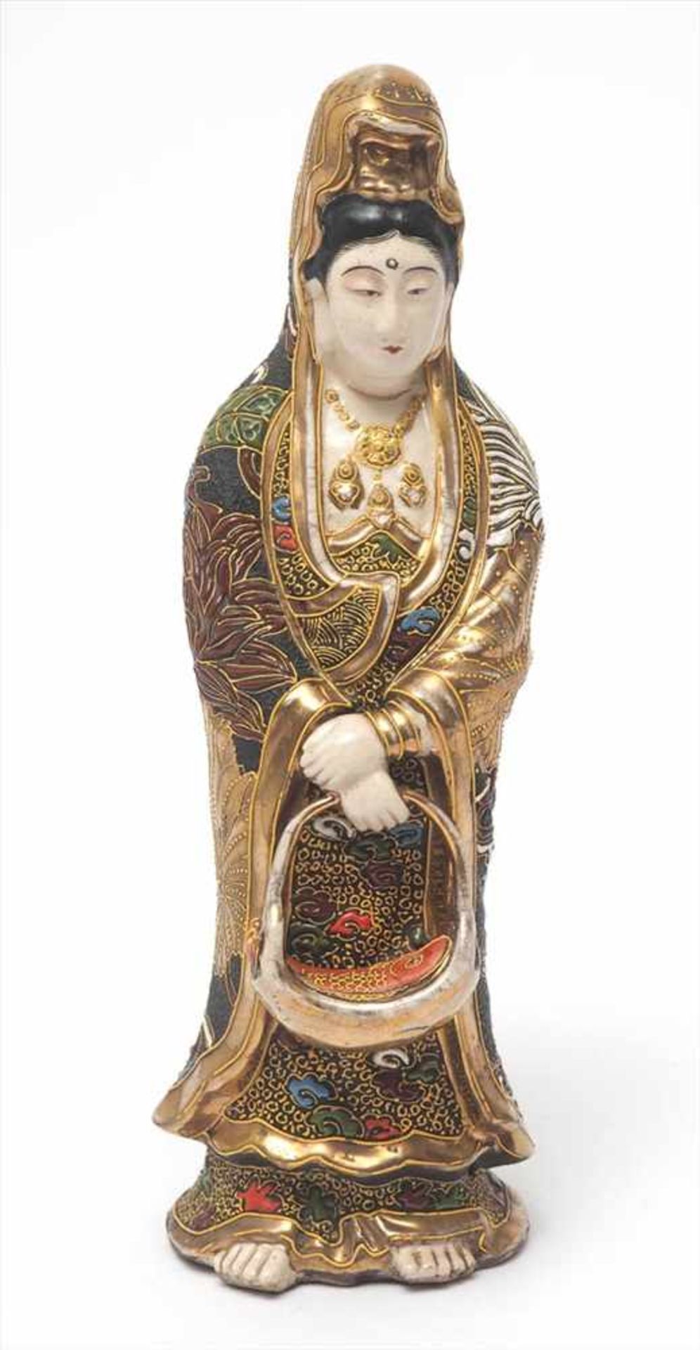 Figurine, JapanStehender Weiser in bodenlangem Ober- und Untergewand mit kronenartiger Kopfbedeckung - Bild 2 aus 7