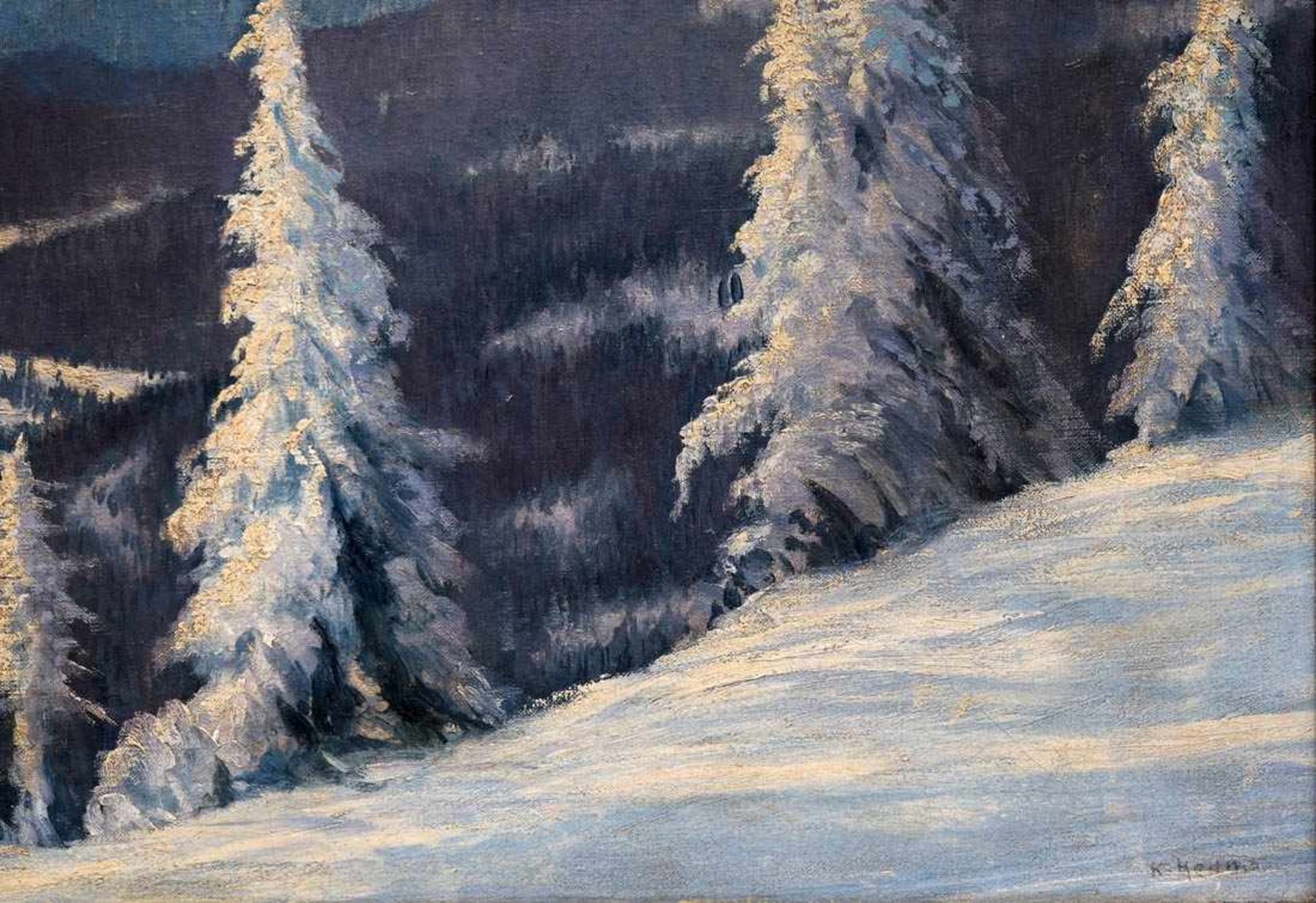 Heilmann, Karl, 1881 - 1935Blick über die Schwarzwaldberge im Winter, im Vordergrund verschneite - Image 4 of 7