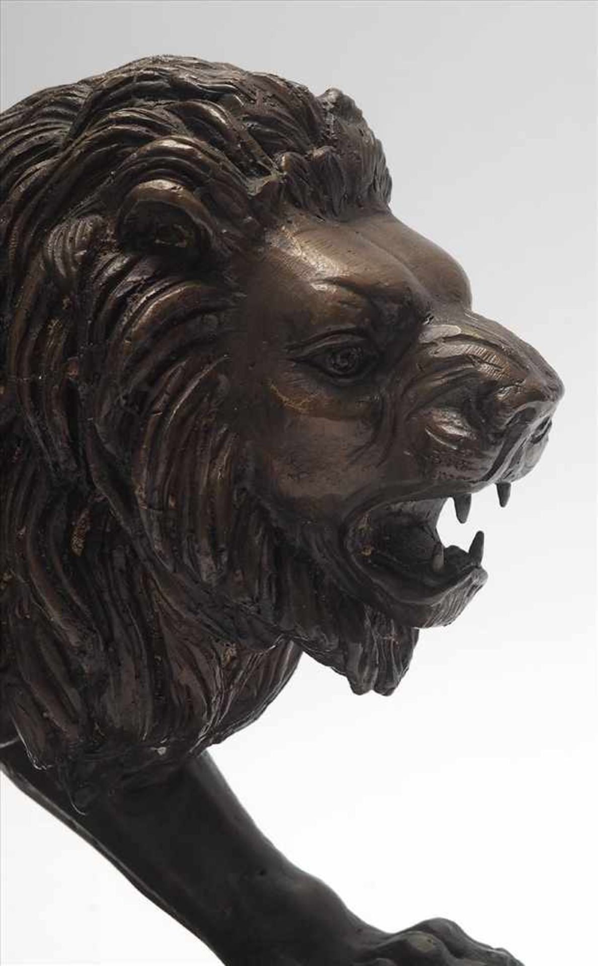 TierfigurineAuf reliefiertem Sockel schreitender Löwe in naturalistischer Ausformung. Bronze, braune - Bild 4 aus 4