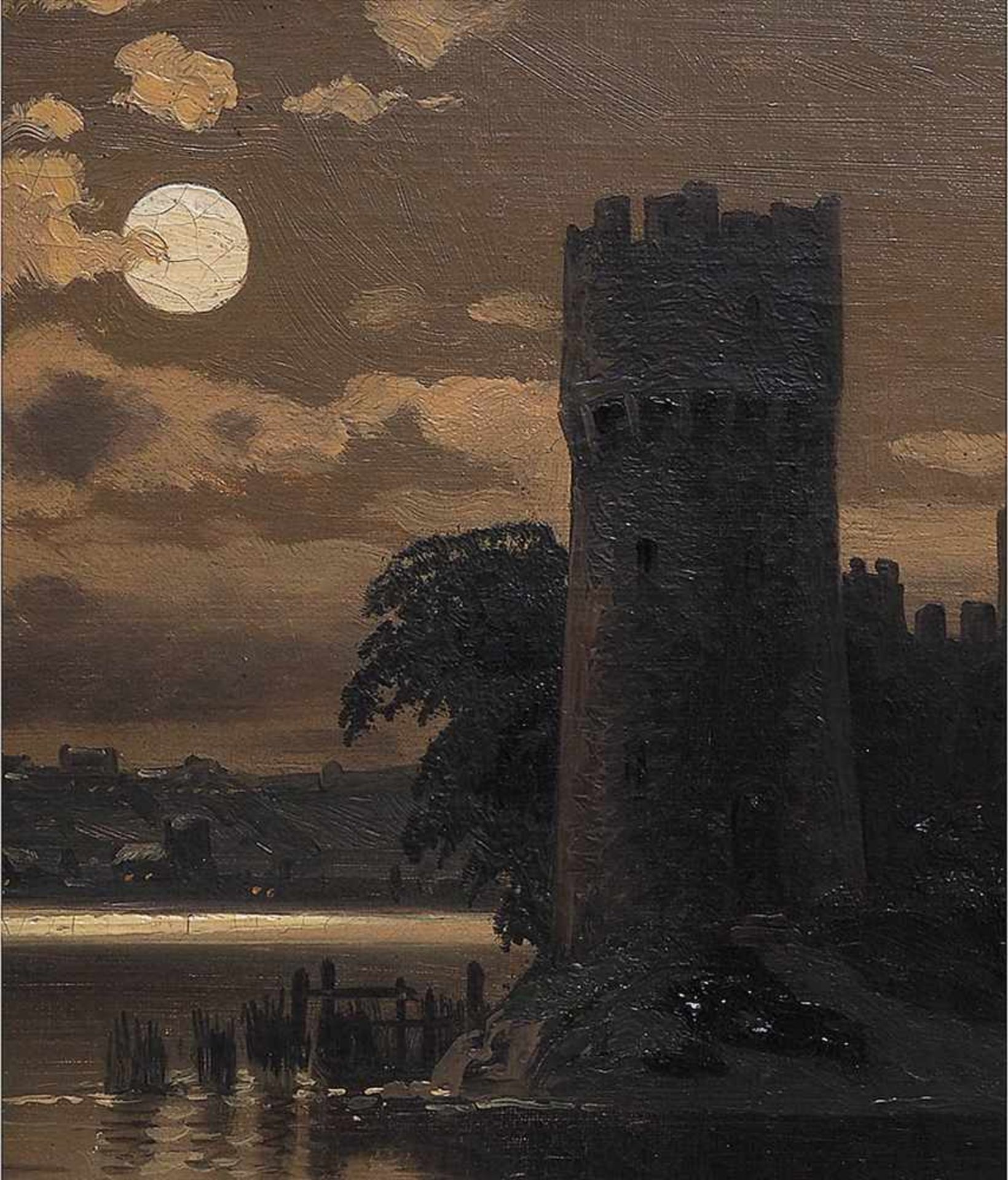 Bertold, Carl (geb. 1870)Nächtliche, südländische Küstenlandschaft, am Ufer eine verfallene Burg, - Image 6 of 7