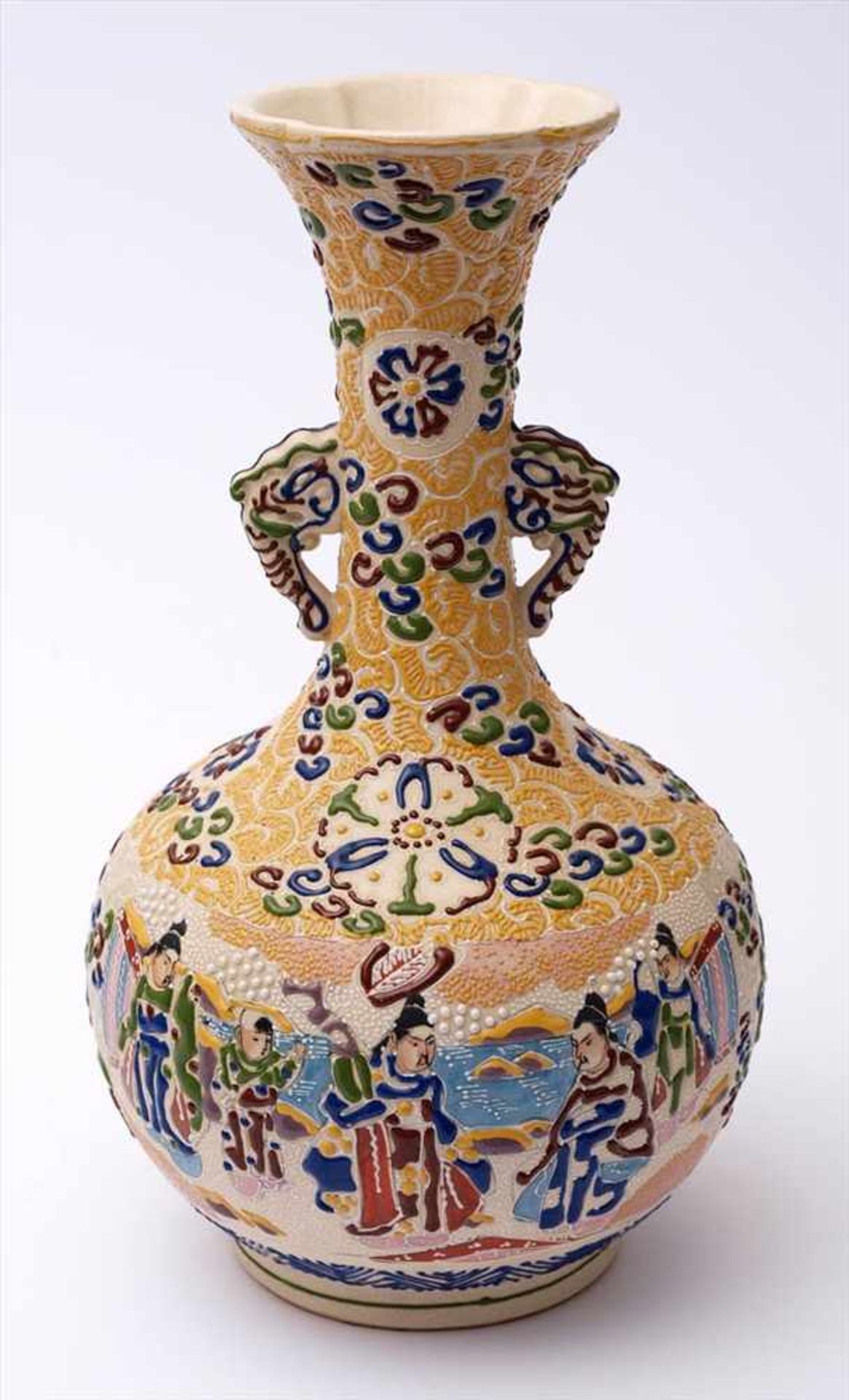 Vase, JapanAuf rundem Standring kugeliger Korpus. Schlanker, oben ausgestellter Röhrenhals,