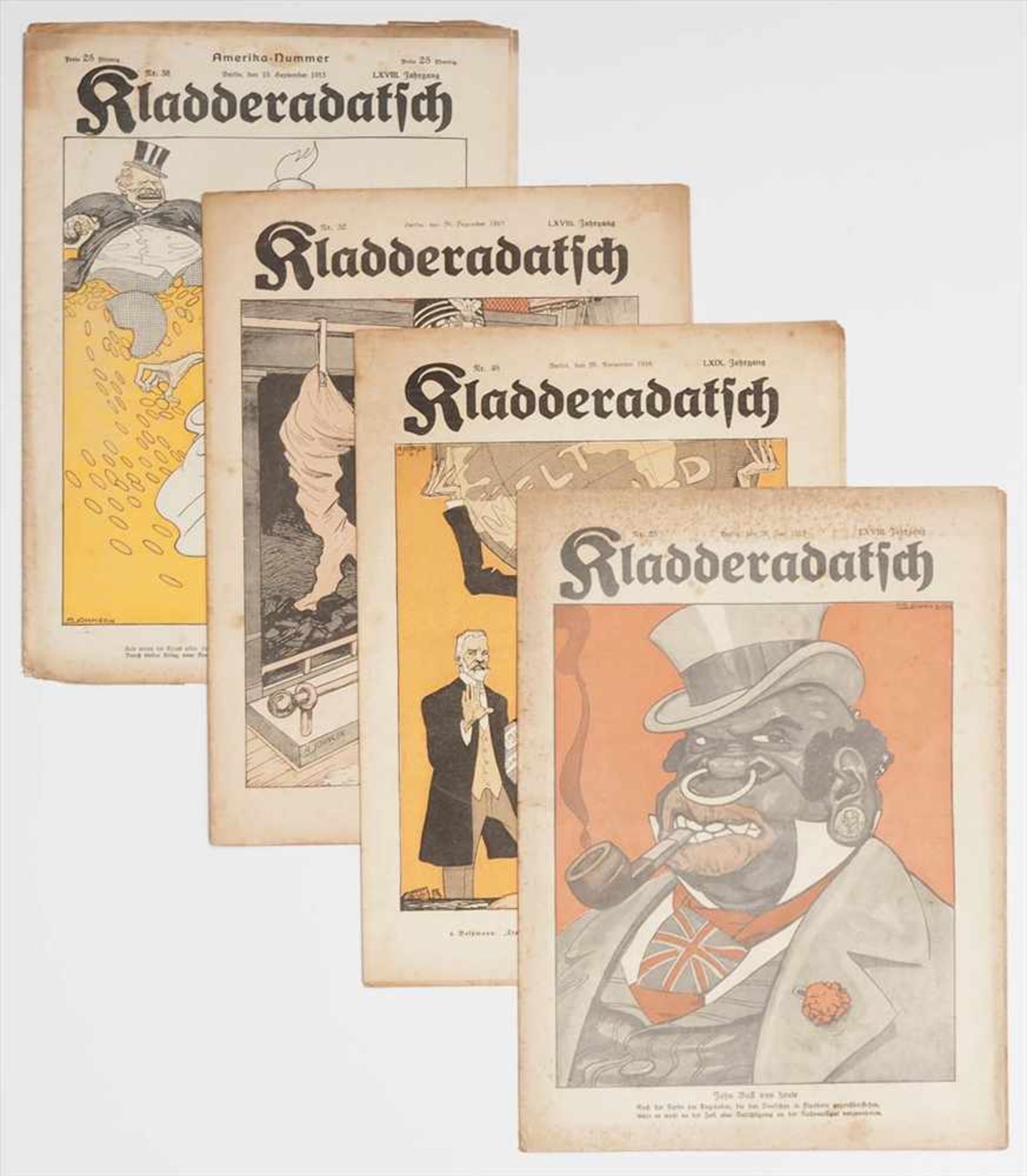 "Kladderadatsch" aus den Jahren 1895/1915/'16/'17/'18/'19Zahlreiche Ausgaben, in Prospekthüllen in