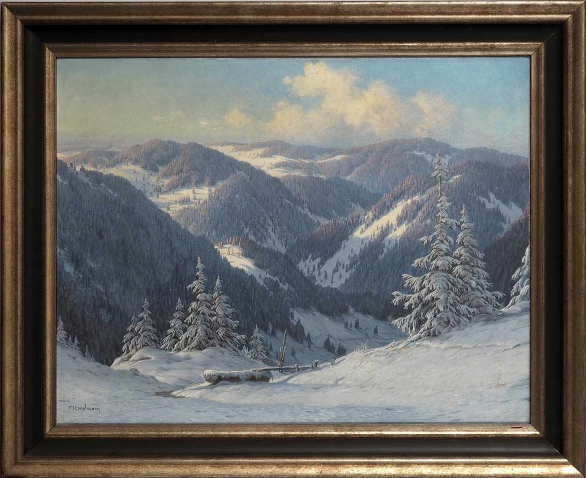 Hauptmann, Karl, 1880 Freiburg - 1947 TodtnauWinterlicher Blick ins obere Zastlertal. Öl/Lwd., links