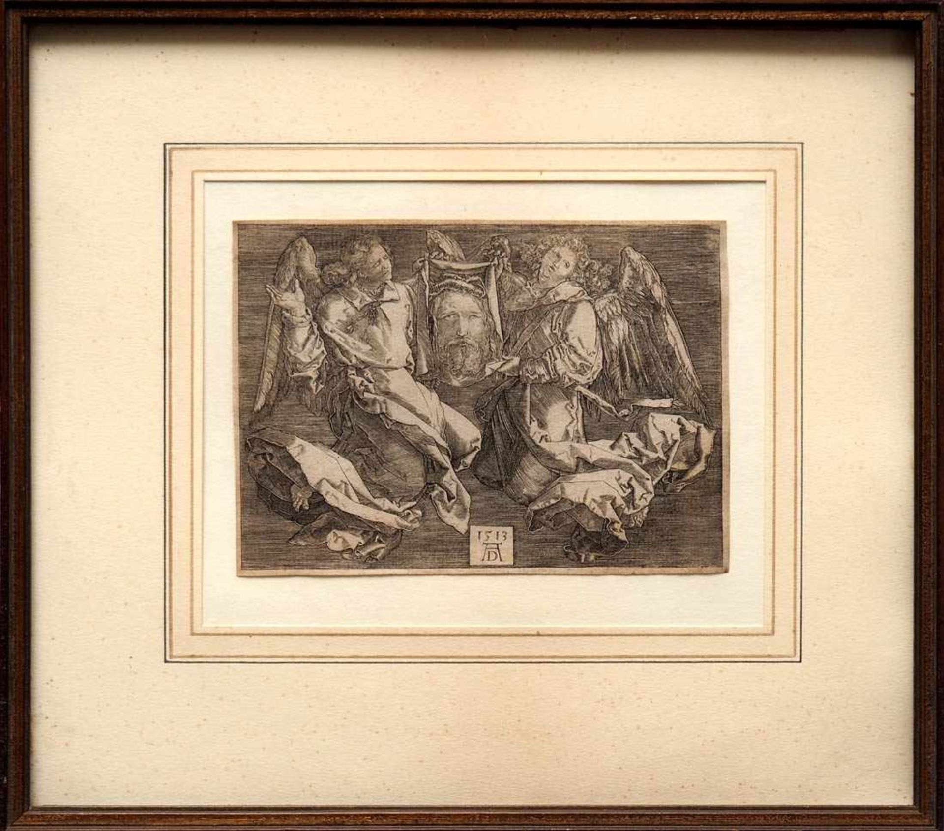 Dürer, Albrecht, 1471 - 1528Von zwei Engeln gehaltenes Grabtuch Christi. Kupferstich, mittig