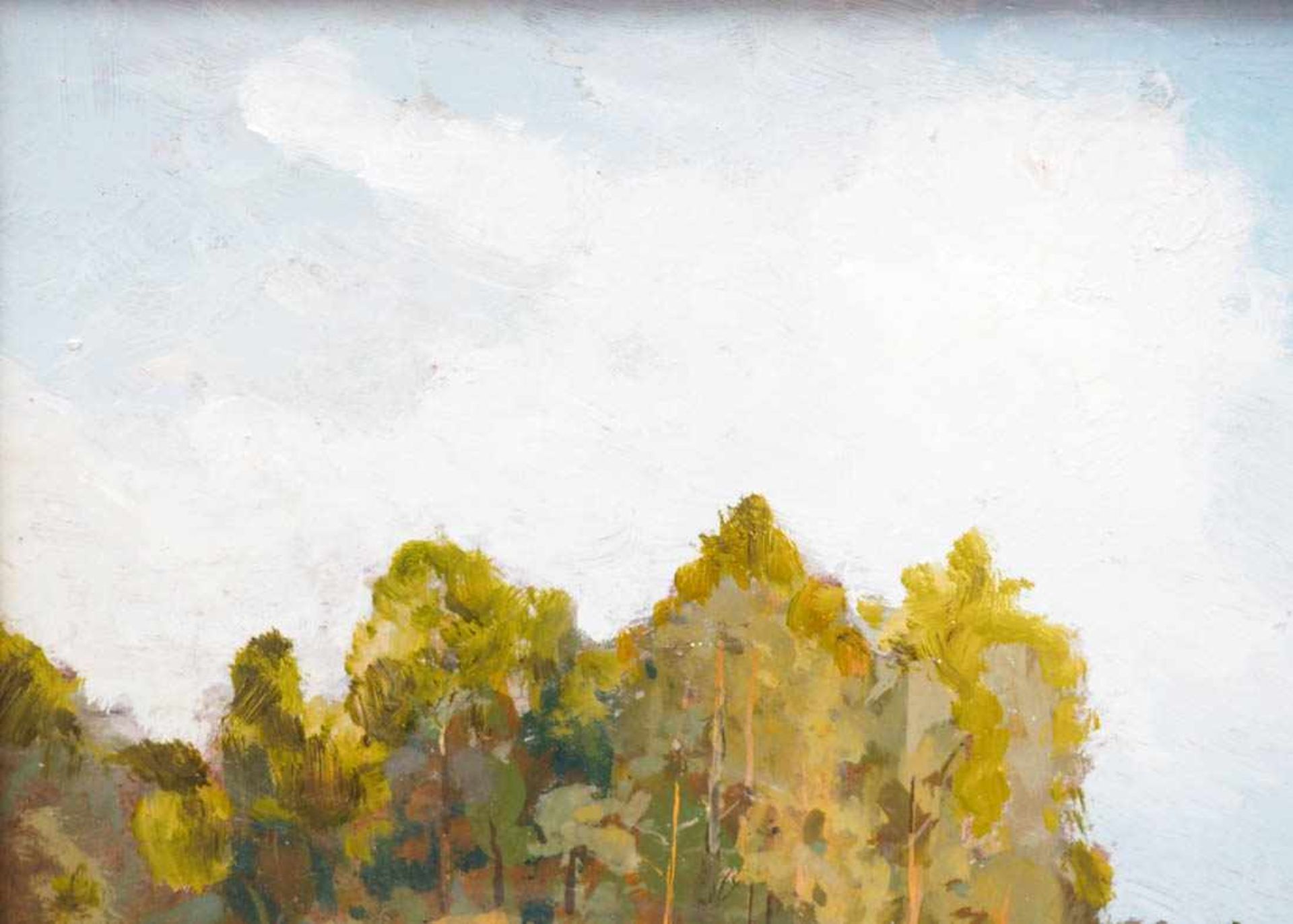 Strübe, Adolf, 1881 - 1973Markgräfler Landschaft mit Laubbäumen unter sommerblauem Himmel. Öl/Kt., - Bild 2 aus 6