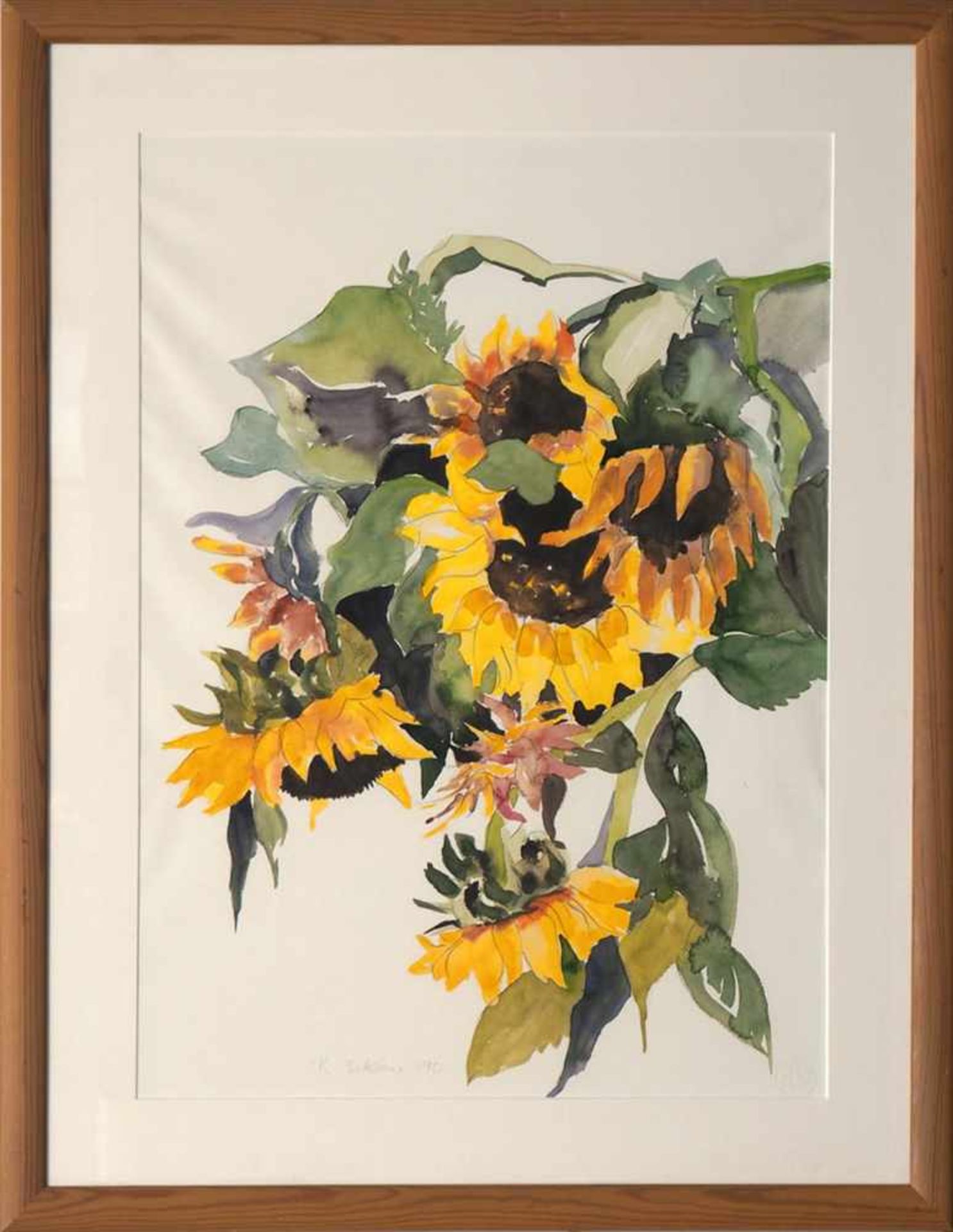 Schirmer, R.Sonnenblumenzweige. Aquarell über Bleistift, mittig sign. ger. Innenmaß des