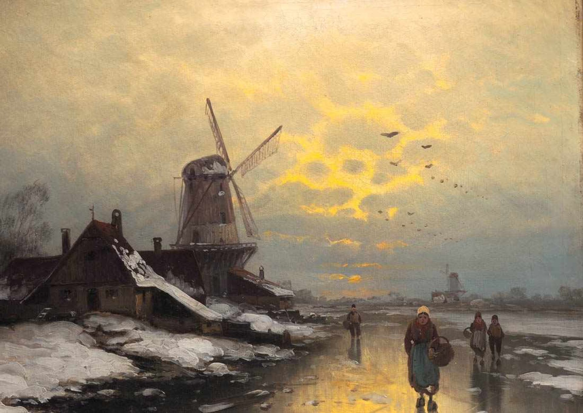 Bertold, Carl (geb. 1870)Winterliche Flusslandschaft in den Niederlanden, am Ufer ein Bauerngehöft - Bild 3 aus 8